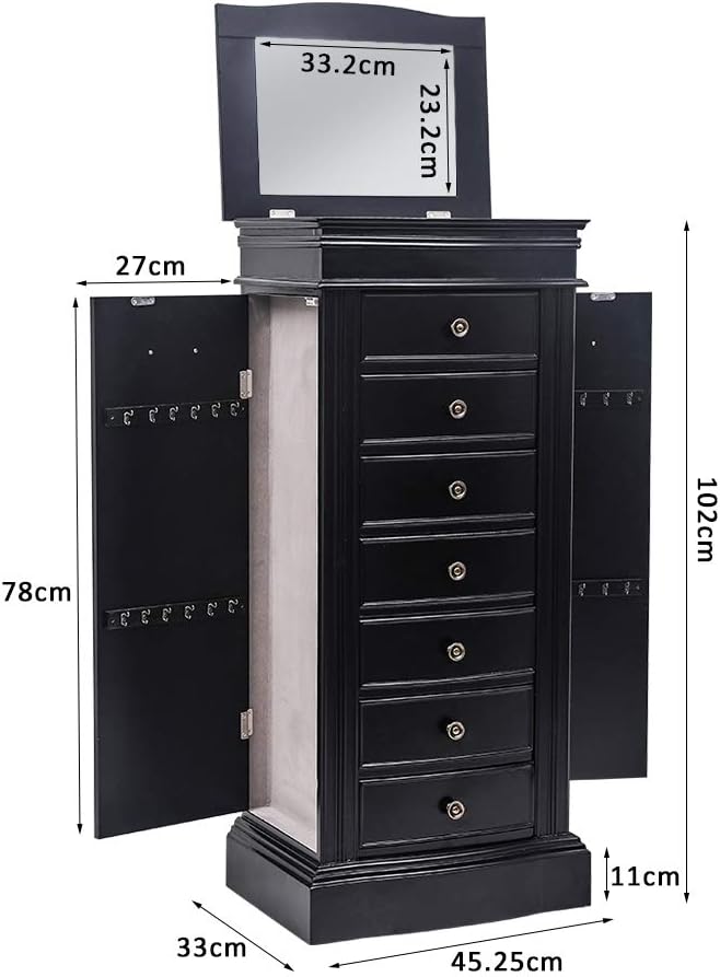 Vasitelan Large Standing Jewelry Armoire Cabinet Chest with with 7 Drawers,Jewelry Box Storage Organizer with Top Flip Mirror