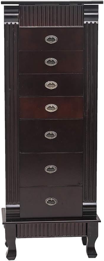 Vasitelan Large Standing Jewelry Armoire Cabinet Chest with with 7 Drawers,Jewelry Box Storage Organizer with Top Flip Mirror