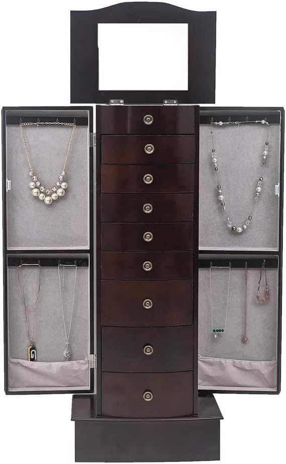 Vasitelan Large Standing Jewelry Armoire Cabinet Chest with with 7 Drawers,Jewelry Box Storage Organizer with Top Flip Mirror