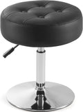 White Vanity Chair for Makeup Room Round Ottoman Tufted PU Leather Makeup Chair Vanity Stools for Bathroom Height Adjustable 360 Swivel