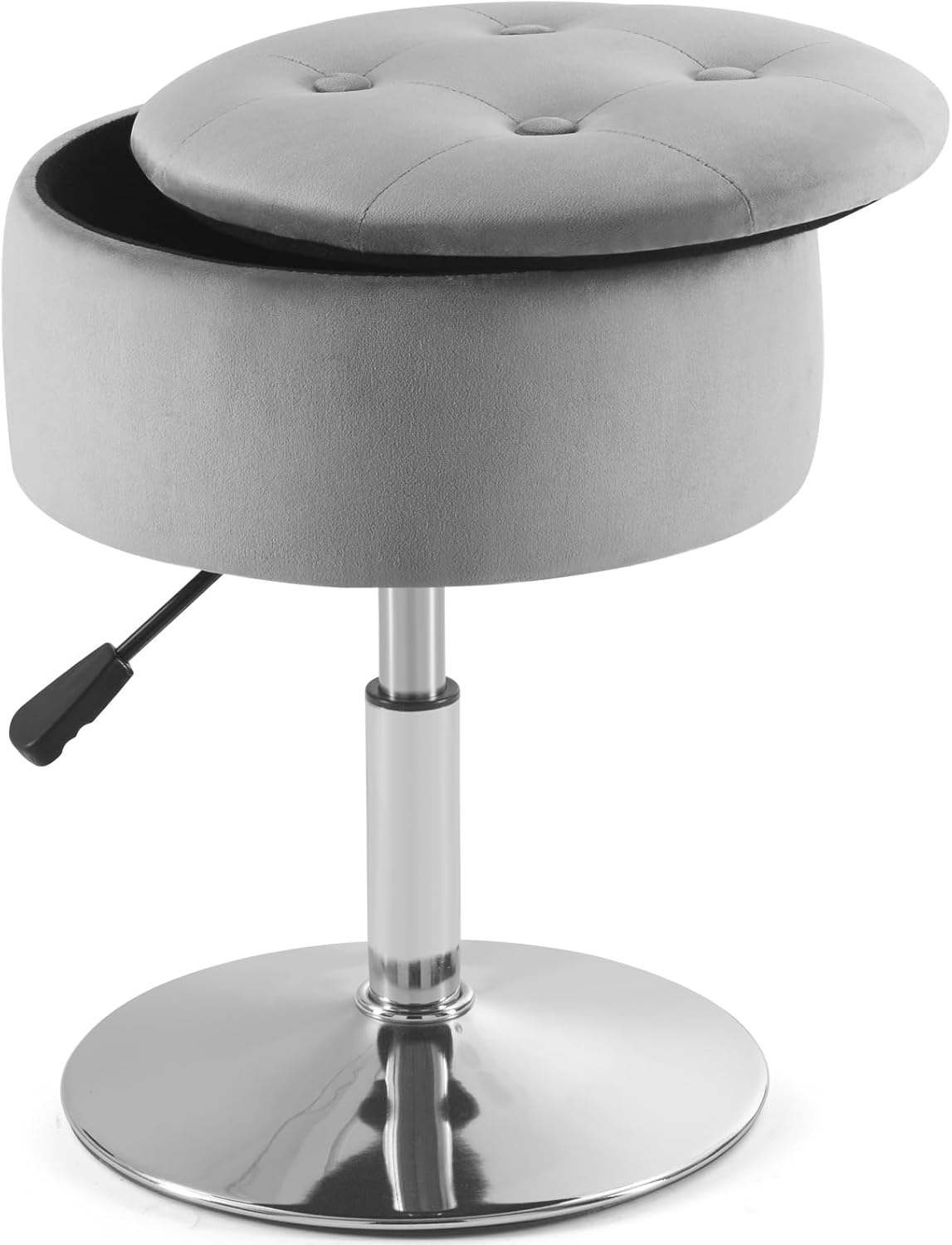 White Vanity Chair for Makeup Room Round Ottoman Tufted PU Leather Makeup Chair Vanity Stools for Bathroom Height Adjustable 360 Swivel