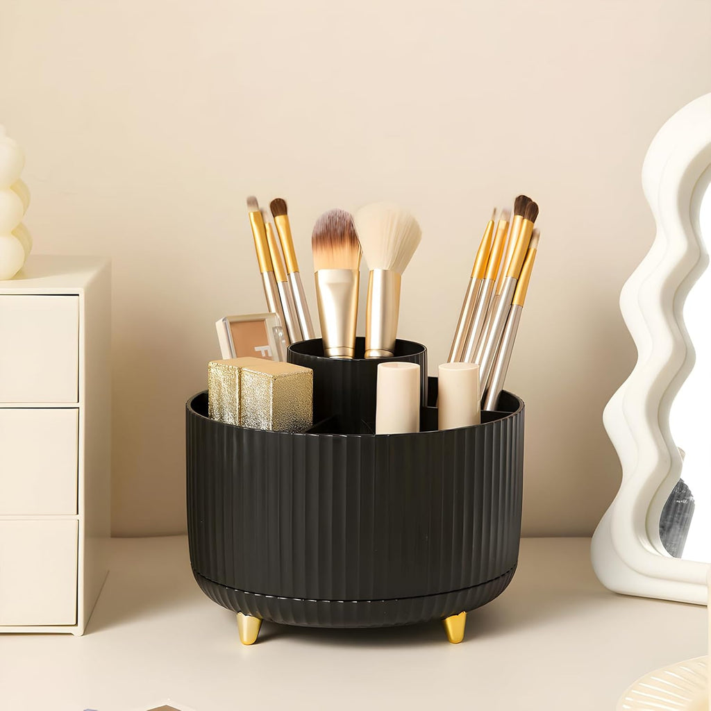Diesisa Makeup Brush Holder Organizer,360° Rotating Makeup Brush Organizer,5 Slot Make up Brushes Cup for Cosmetics, Nail Polish, Art Supply, Bathroom Vanity Desktop Organizer - White
