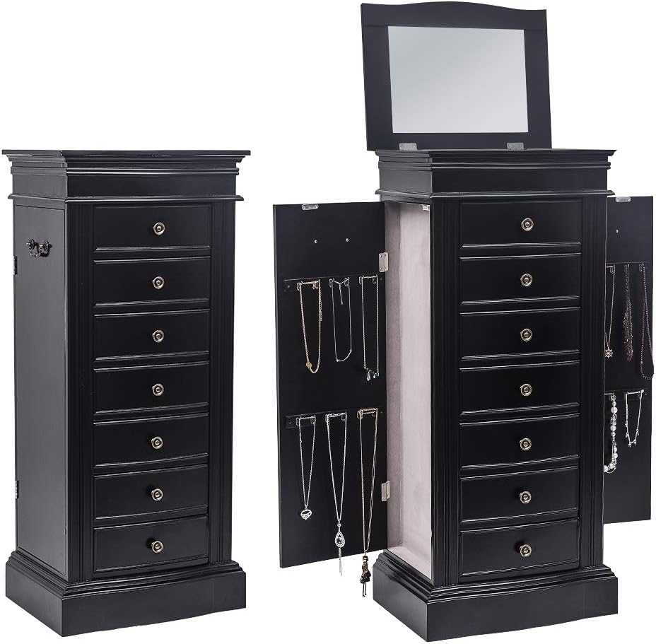 Vasitelan Large Standing Jewelry Armoire Cabinet Chest with with 7 Drawers,Jewelry Box Storage Organizer with Top Flip Mirror
