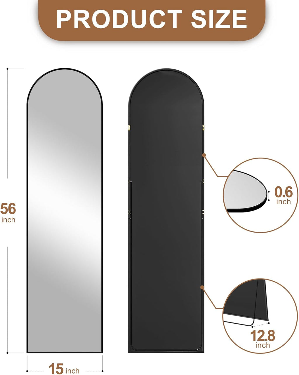 Delma Arched Mirror Full Length,Standing Mirror Full Body,Large Floor with Stand for Wall Entryway Door Bedroom Bathroom Living Room