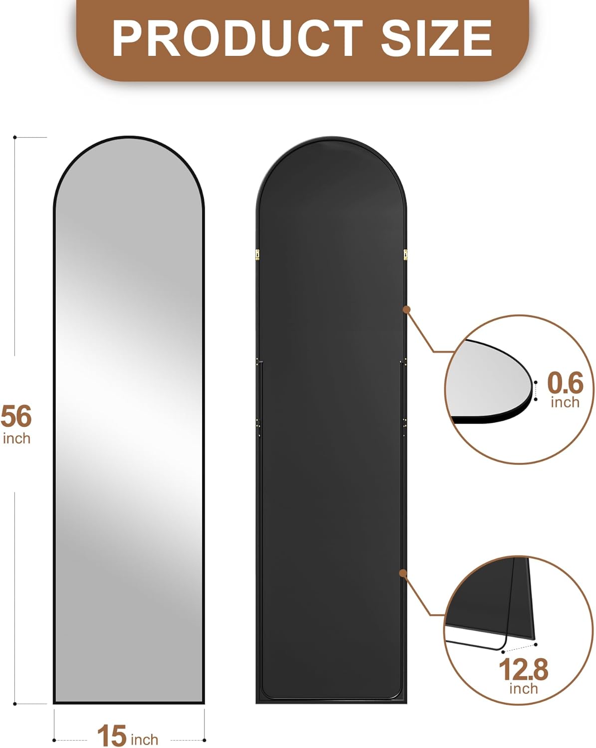 Delma Arched Mirror Full Length,Standing Mirror Full Body,Large Floor with Stand for Wall Entryway Door Bedroom Bathroom Living Room