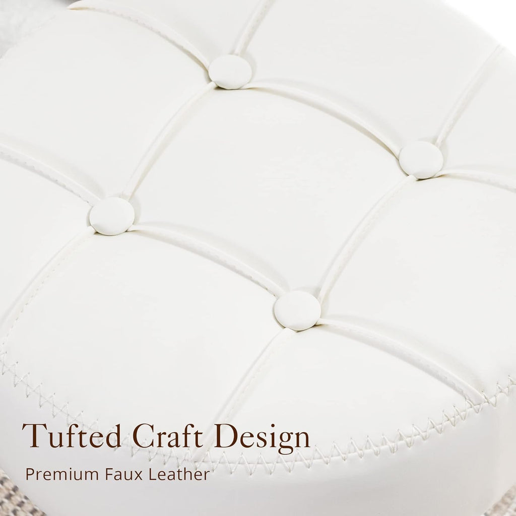 LUE BONA Adjustable Vanity Stool, 360 Swivel Chair for Makeup Room, White Faux Leather Stool for Bathroom & Living Room