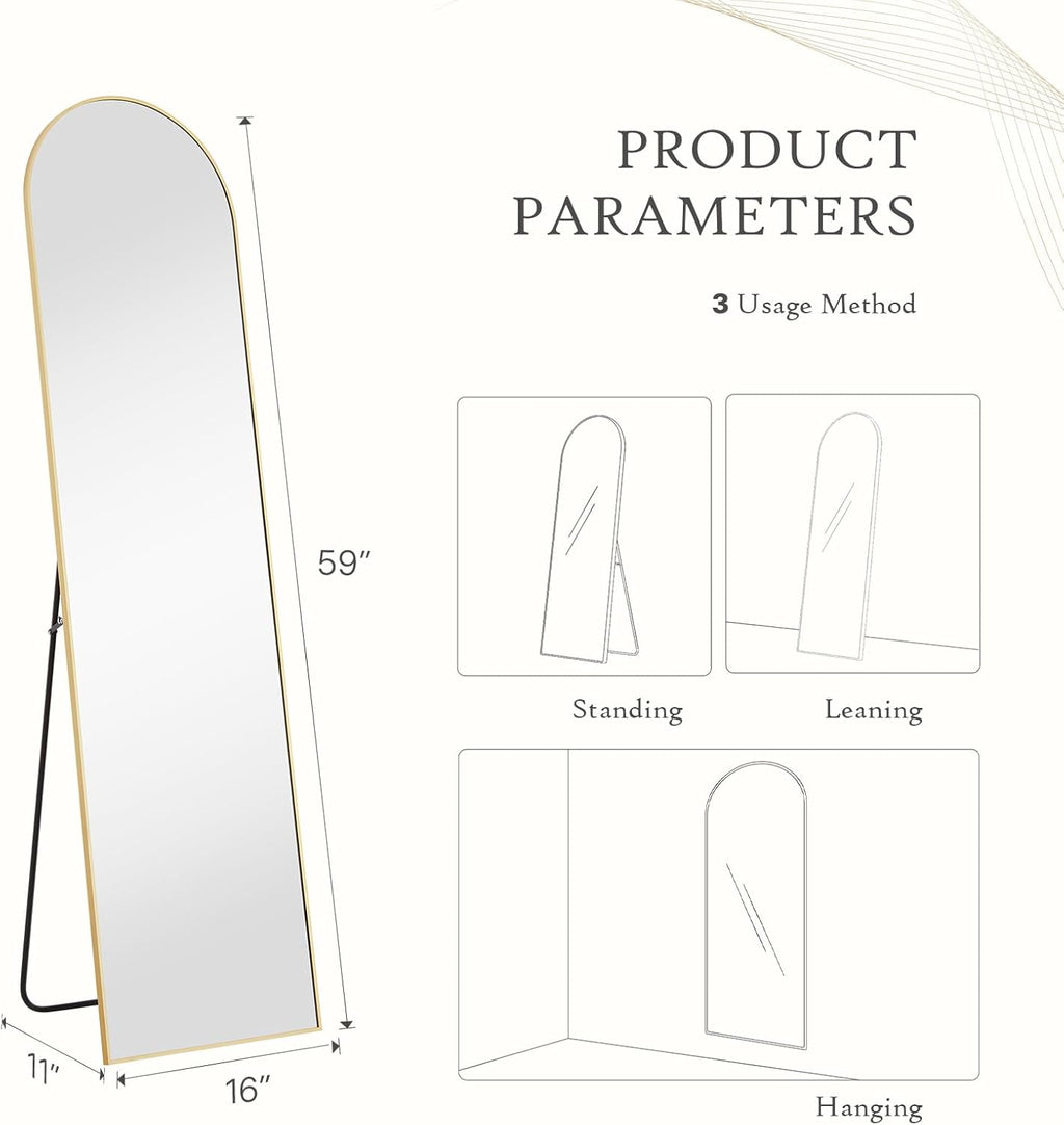 Mirror Full Length, Upgraded Body Wall Mirrors with Shatter-Proof Glass, Floor Standing, Hanging or Leaning, Tall Mirror with Stand Aluminum Alloy Frame for Bedroom