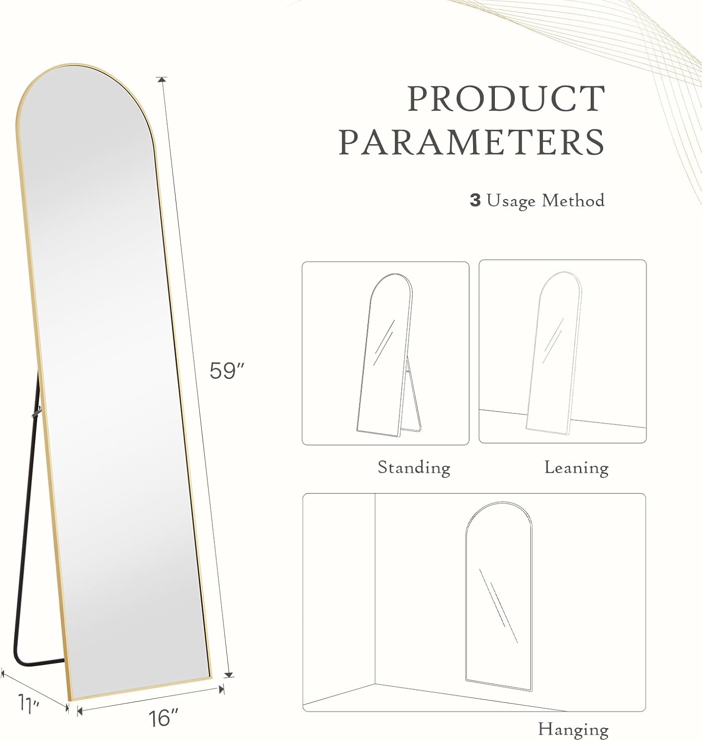 Mirror Full Length, Upgraded Body Wall Mirrors with Shatter-Proof Glass, Floor Standing, Hanging or Leaning, Tall Mirror with Stand Aluminum Alloy Frame for Bedroom