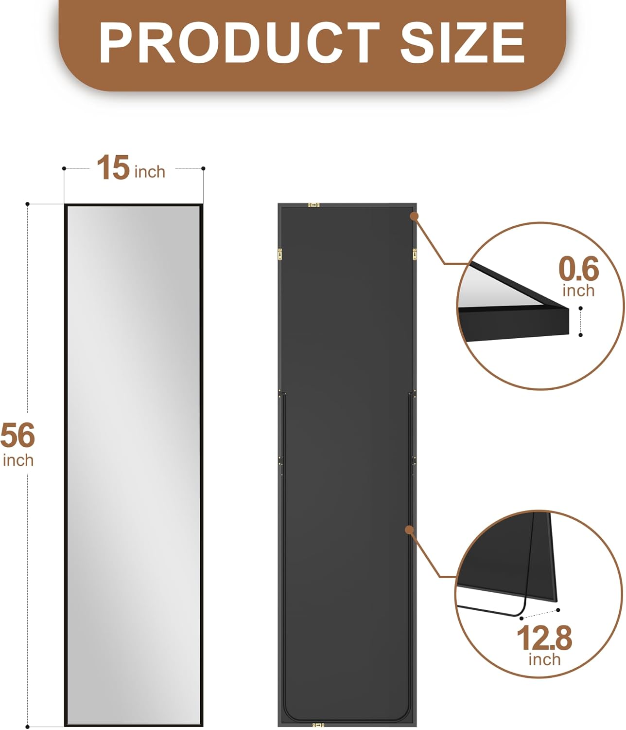 Delma Wall Full Length Mirror,Standing Mirror Full Body,Large Floor for Wall Door Bedroom Bathroom Living Room with Aluminium Frame(with Stand,56x15-Black)