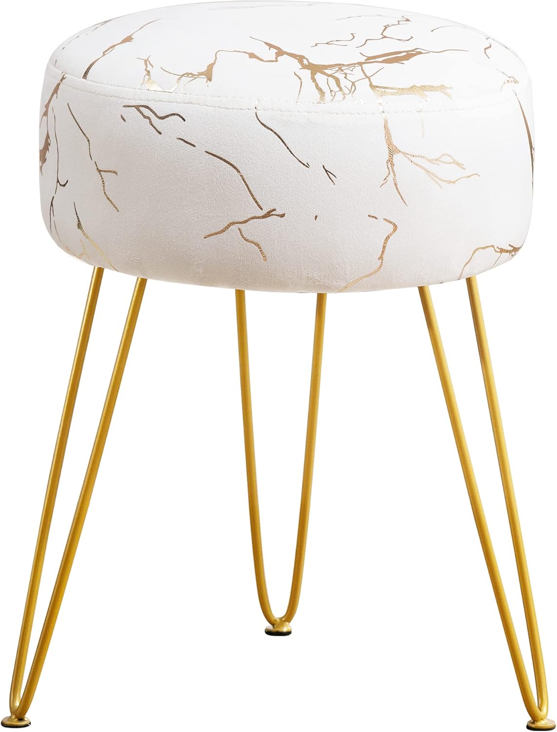 LUE BONA Vanity Stool, White Vanity Stools for Makeup Room, Round Ottoman Foot Stool, Velvet Footrest Vanity Chair for Bathroom Vanity, Bedroom, Living Room, Entryway, Offices
