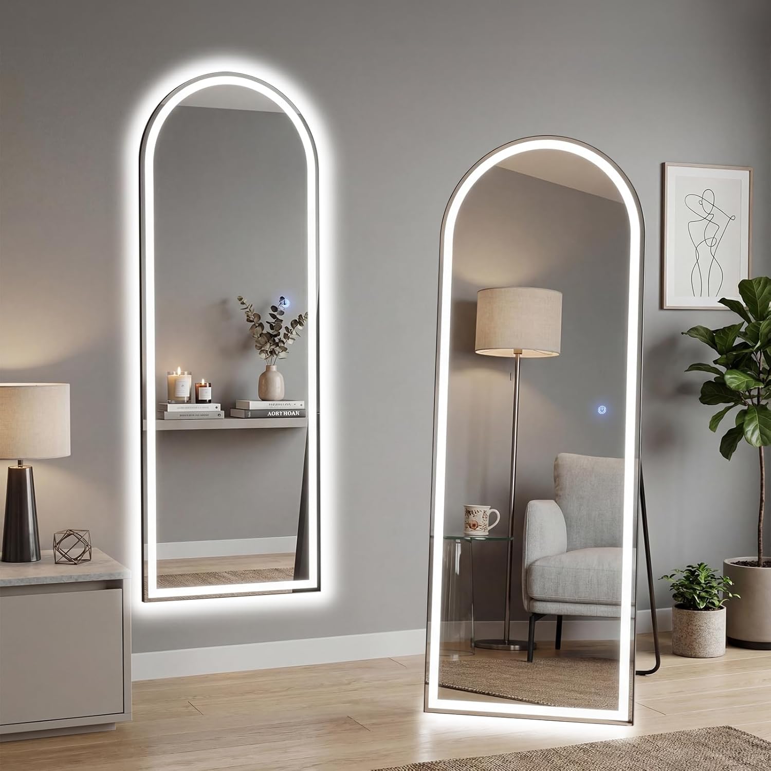 Mirror Full Length, Upgraded Body Wall Mirrors with Shatter-Proof Glass, Floor Standing, Hanging or Leaning, Tall Mirror with Stand Aluminum Alloy Frame for Bedroom
