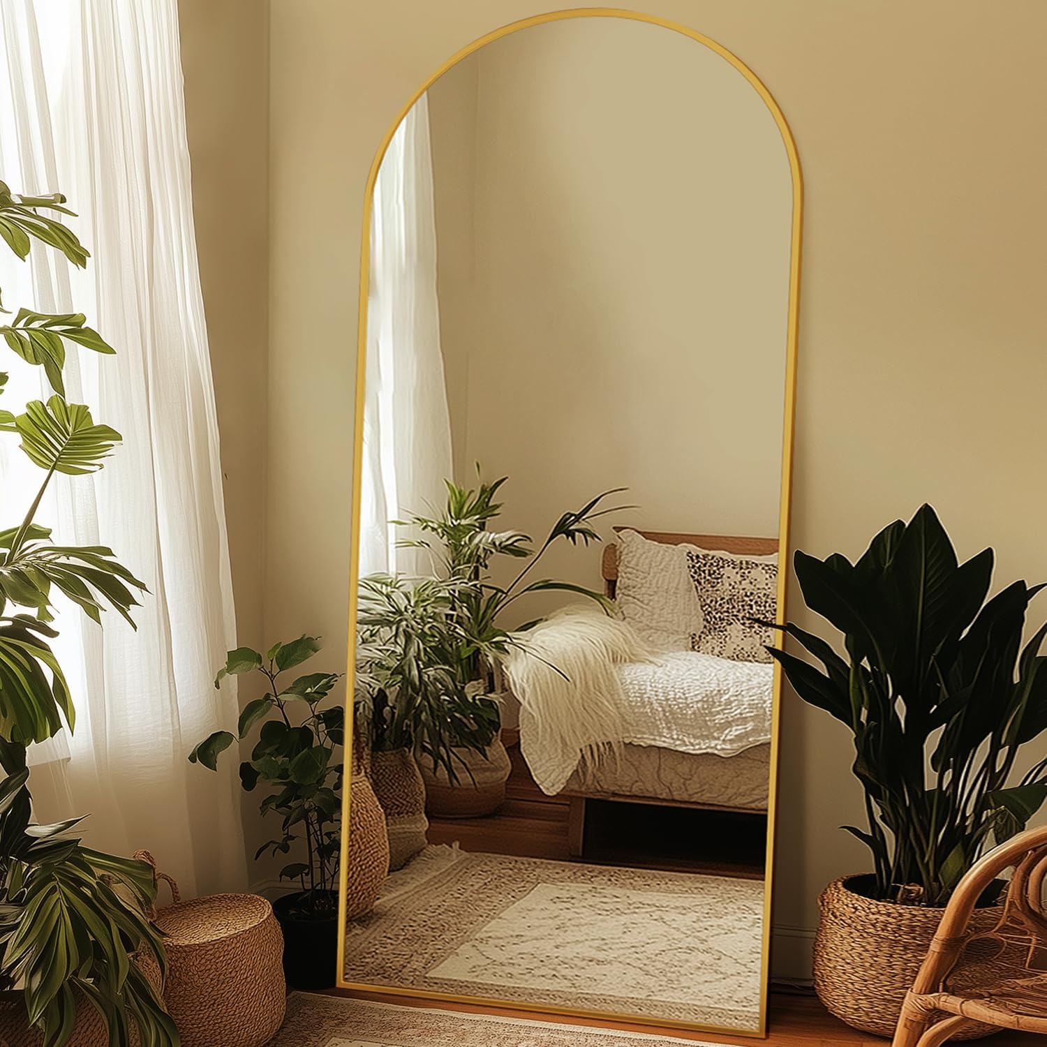Full Length Mirror, 76"x34" Oversized Arched Mirror Large Standing Mirrors, Tall Mirrors Body Floor Mirror for Bedroom Living Room Aluminum Frame,Black