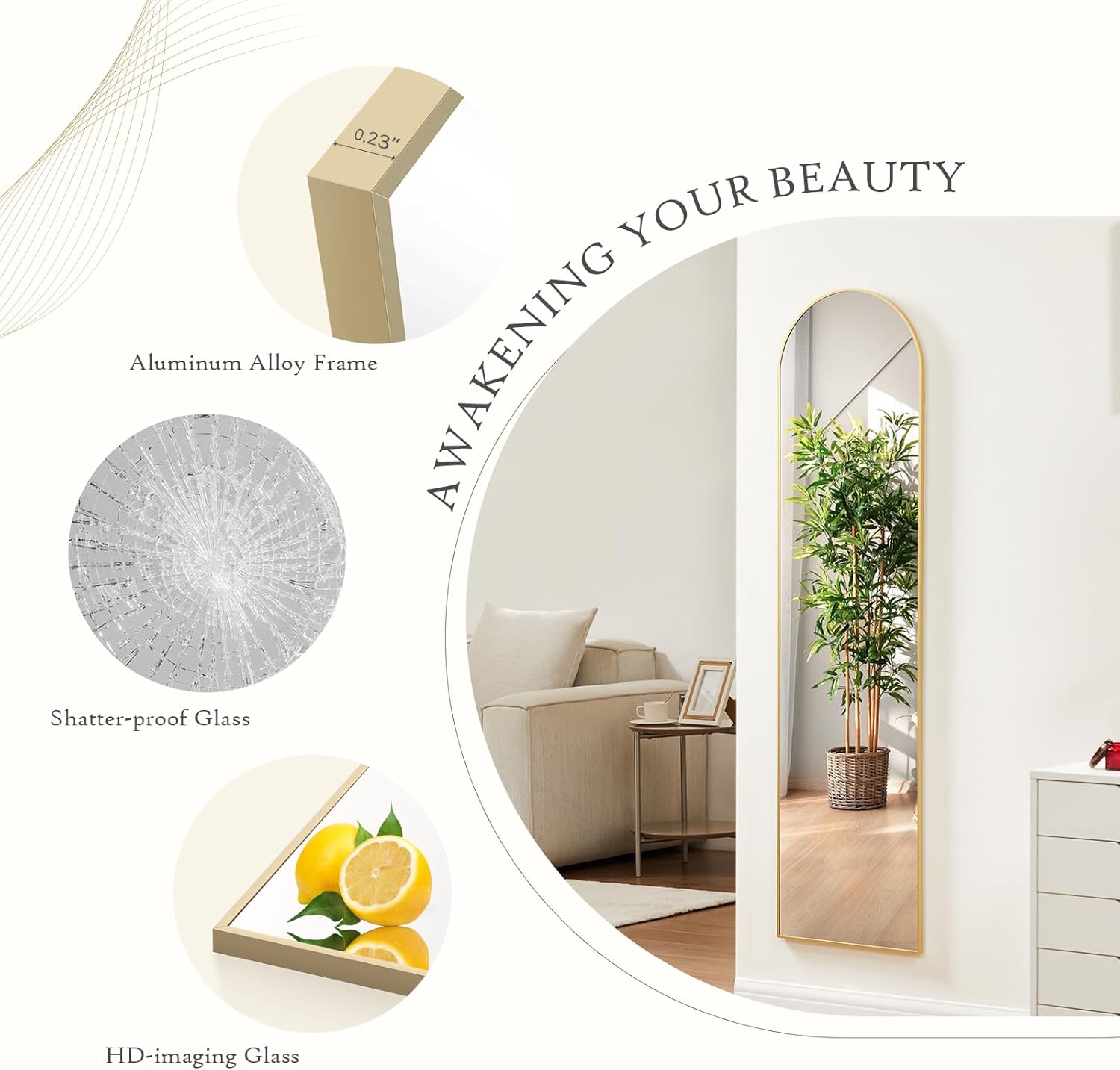 Mirror Full Length, Upgraded Body Wall Mirrors with Shatter-Proof Glass, Floor Standing, Hanging or Leaning, Tall Mirror with Stand Aluminum Alloy Frame for Bedroom