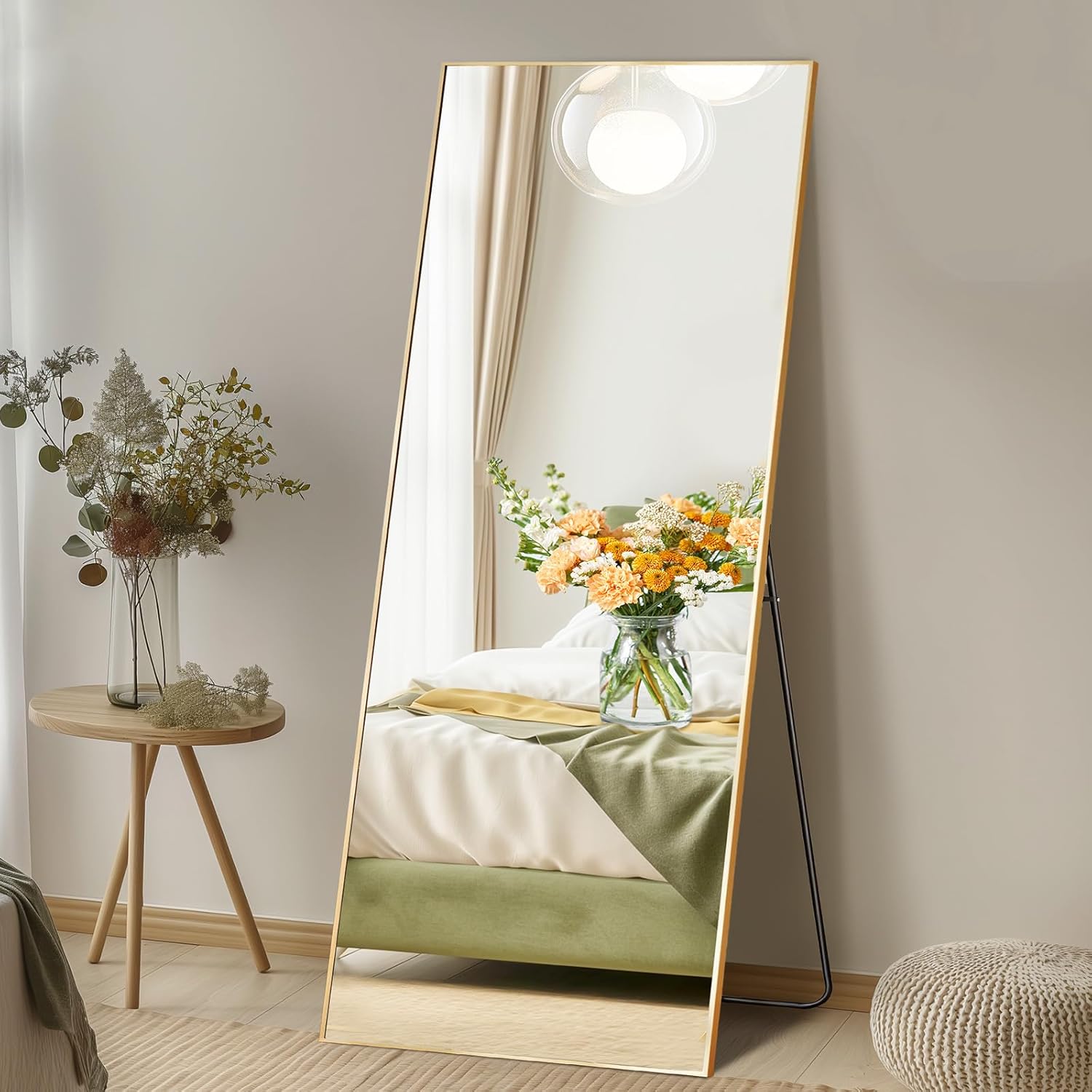 Mirror Full Length, Upgraded Body Wall Mirrors with Shatter-Proof Glass, Floor Standing, Hanging or Leaning, Tall Mirror with Stand Aluminum Alloy Frame for Bedroom