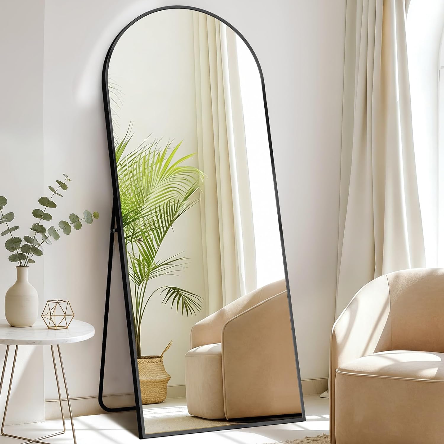 DUMOS Full Length Mirror with Stand 64"x21" Floor Standing Aluminum Frame for Bedroom Body Hanging Leaning Modern Simple Home Decor Shatter-proorf Nano Glass for Wall Living Room Cloakroom Black
