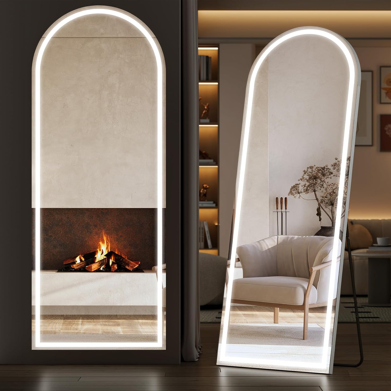 Sweetcrispy Full Length Mirror with LED Lights, 65"x21" Lighted Floor Mirror with Dimming & 3 Color Lighting, Stand for Bedroom, Dressing Room