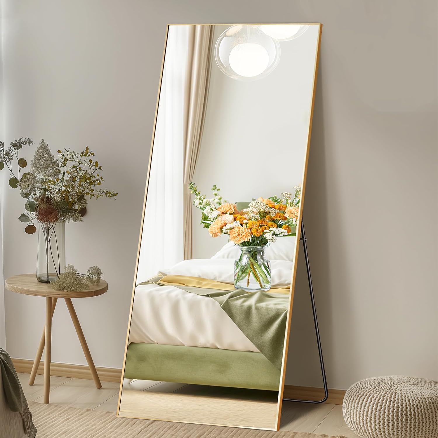 Mirror Full Length, Upgraded Body Wall Mirrors with Shatter-Proof Glass, Floor Standing, Hanging or Leaning, Tall Mirror with Stand Aluminum Alloy Frame for Bedroom