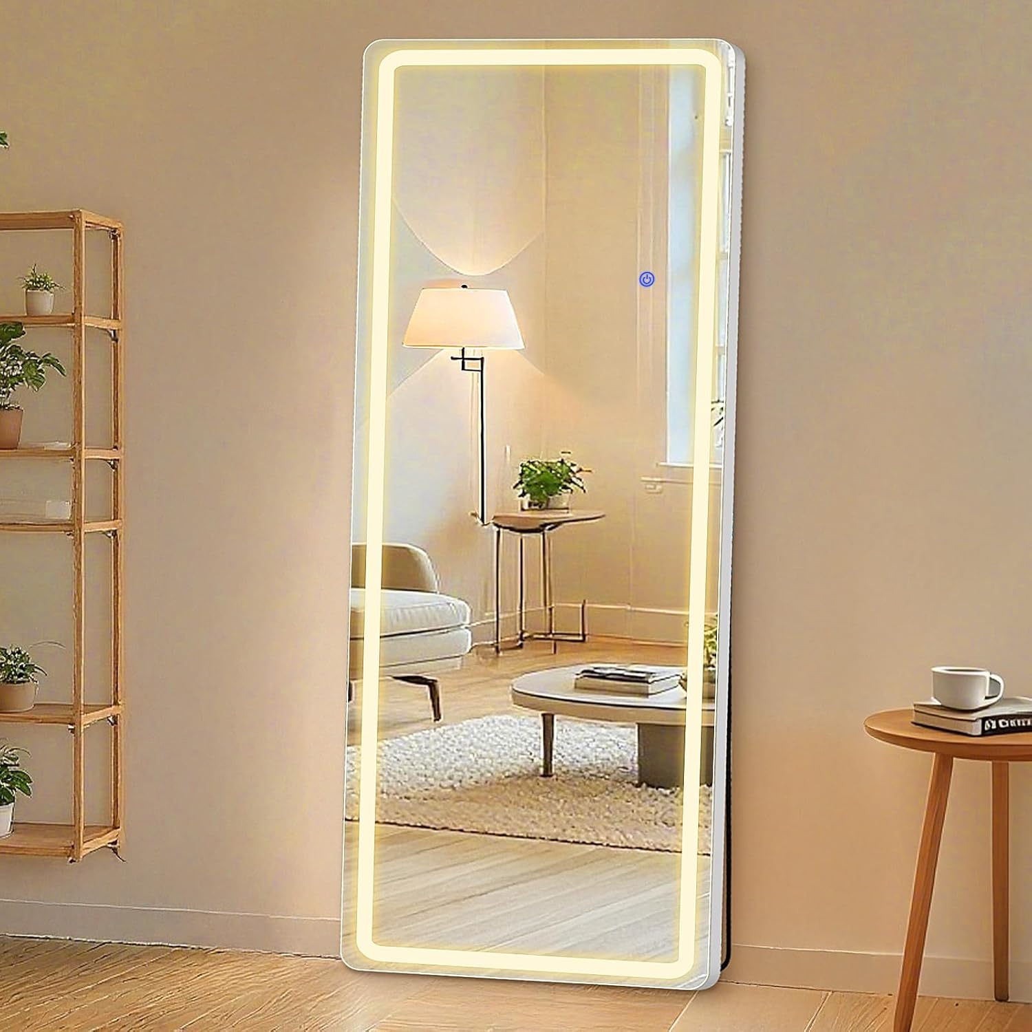 Sweetcrispy Full Length Mirror with LED Lights, 65"x21" Lighted Floor Mirror with Dimming & 3 Color Lighting, Stand for Bedroom, Dressing Room