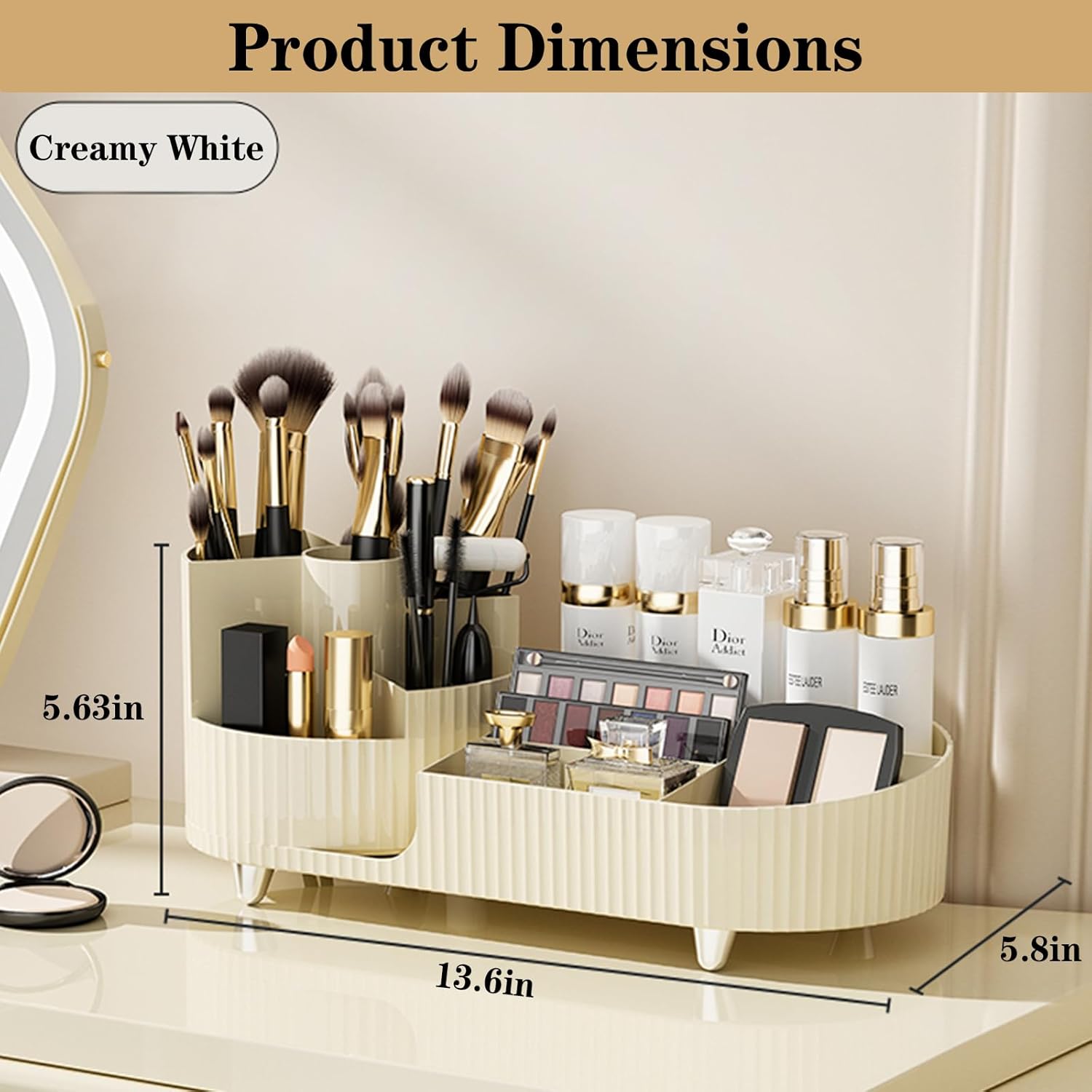 360° Rotating Vanity Makeup Organizer with Brush Holder, Large Spinning Cosmetic Storage for Skincare, Perfumes and Lotions