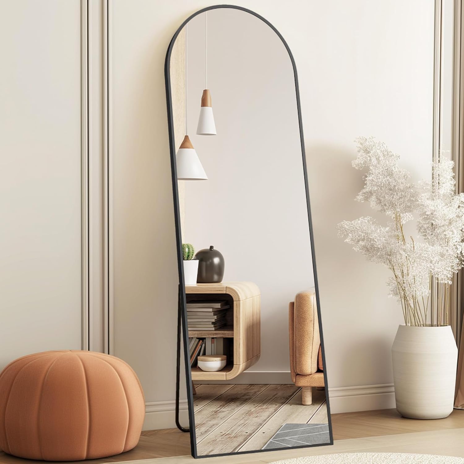 DUMOS Full Length Mirror with Stand 64"x21" Floor Standing Aluminum Frame for Bedroom Body Hanging Leaning Modern Simple Home Decor Shatter-proorf Nano Glass for Wall Living Room Cloakroom Black