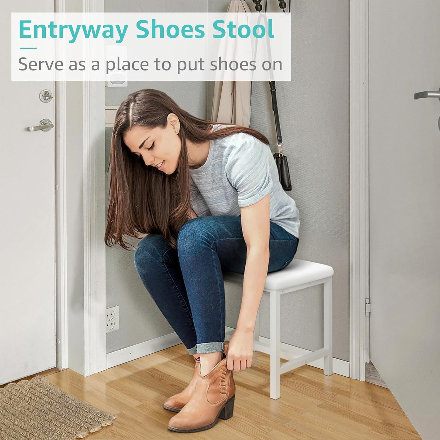 Small Vanity Stool, Cute Vanity Stools with Cushion, White Makeup Vanity Chair for Small Spaces, Living Room, Bedroom, Bathroom, Entryway, Ottoman Foot Rest for Couch Sillas Modern