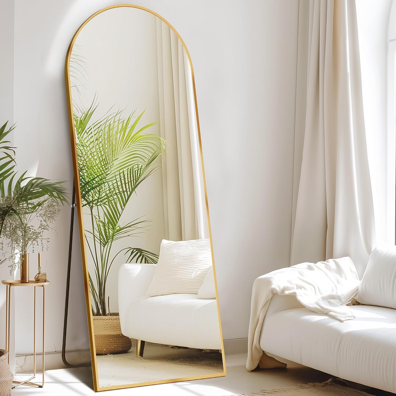 DUMOS Full Length Mirror with Stand 64"x21" Floor Standing Aluminum Frame for Bedroom Body Hanging Leaning Modern Simple Home Decor Shatter-proorf Nano Glass for Wall Living Room Cloakroom Black