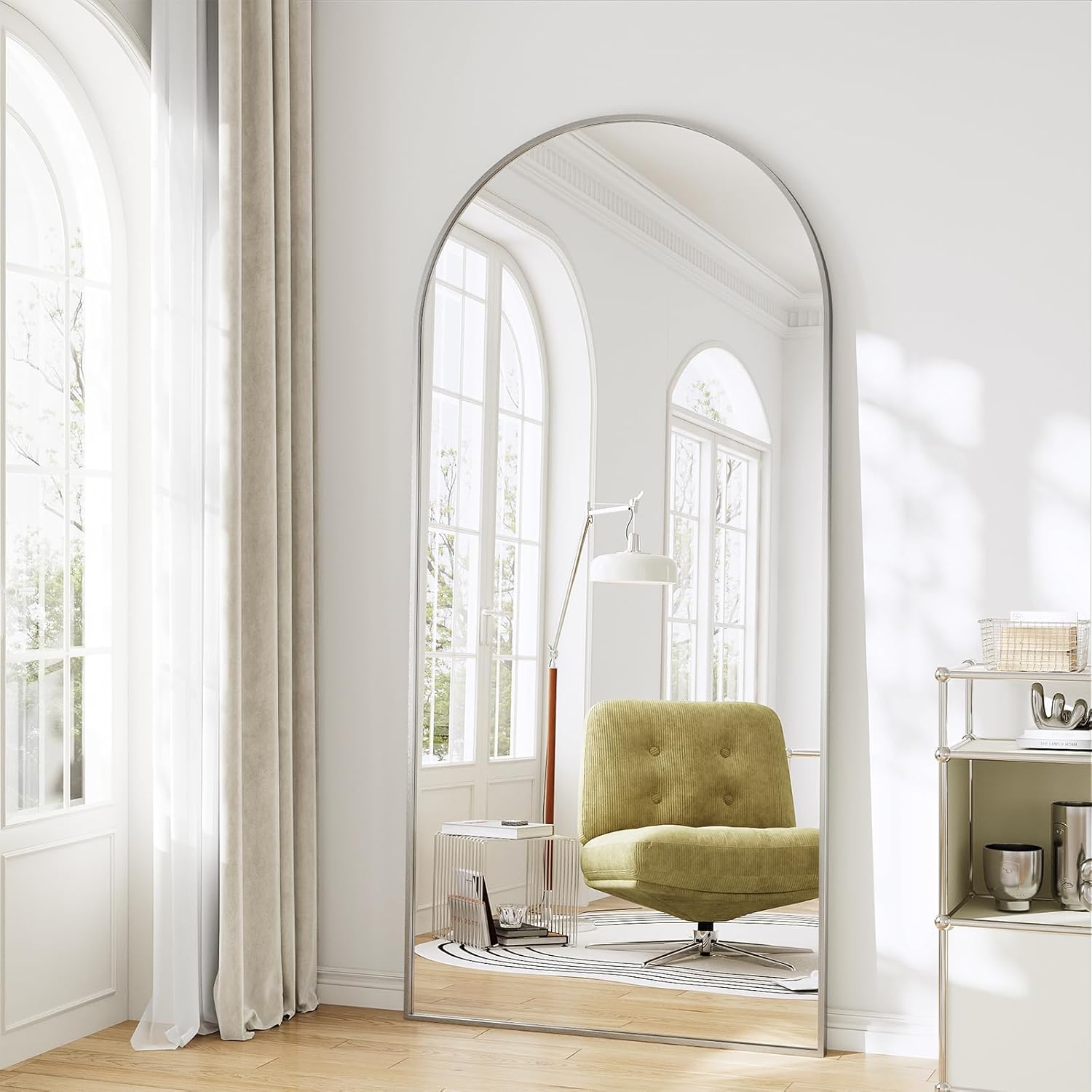 57" x 20" Arched Full Length Mirror - Wall Mounted/Floor Mirror Aluminum Alloy Frame Full Body Mirrors for Bathroom Living Room Bedroom and Entryway,Black