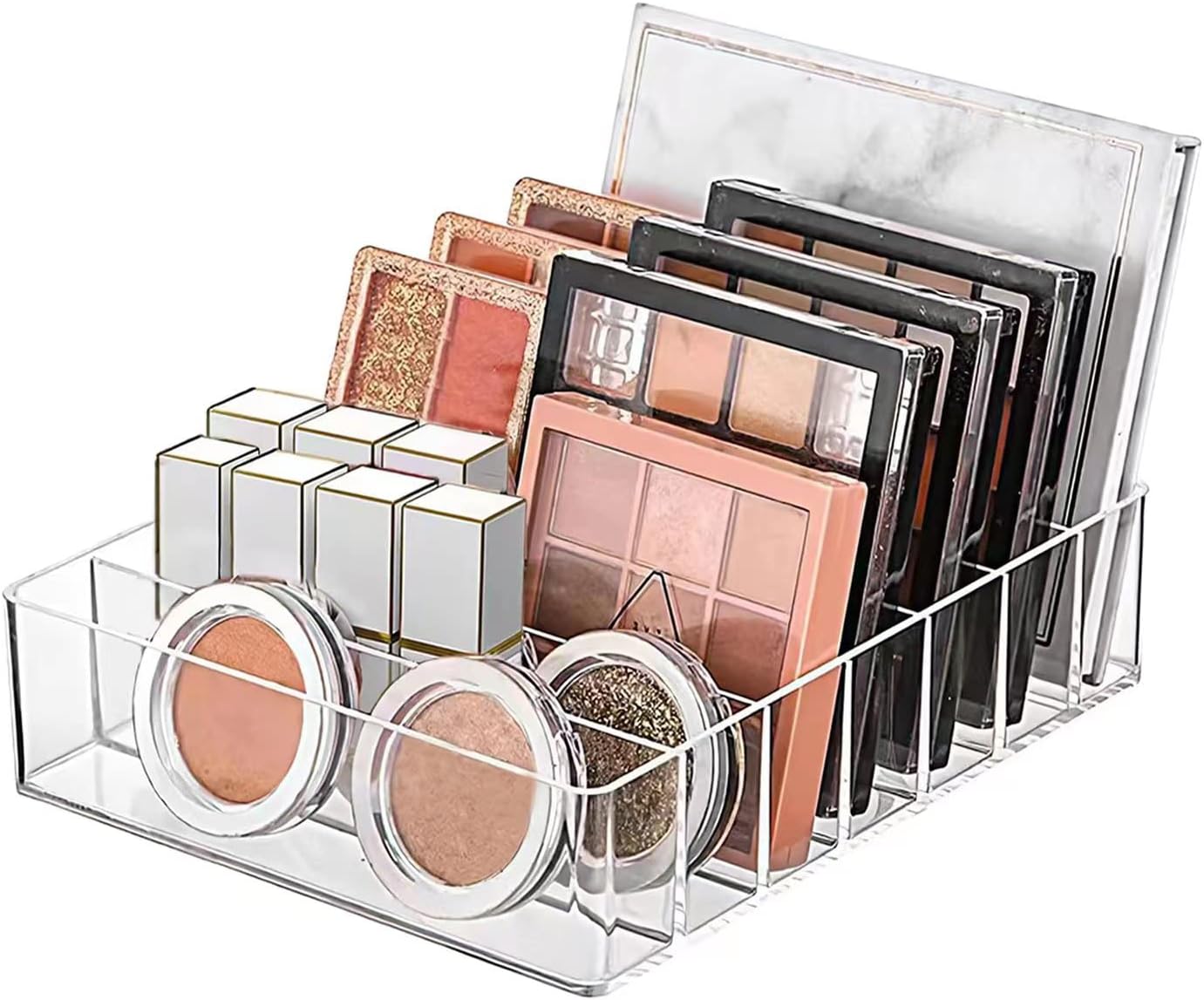 Makeup Organizer for Eyeshadow Palette and Lipstick Organizer, 7 Section Divided Makeup Palette Organizer for Vanity Drawer Countertop Modern Cosmetics Storage(7.48" x 6.22" x 1.77")