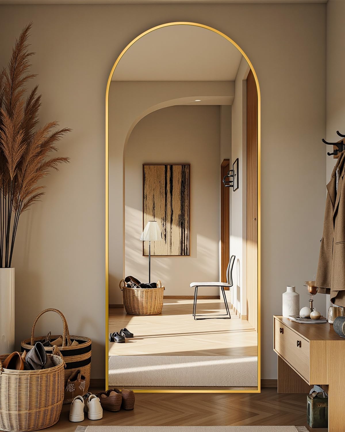 Full Length Mirror, 76"x34" Oversized Arched Mirror Large Standing Mirrors, Tall Mirrors Body Floor Mirror for Bedroom Living Room Aluminum Frame,Black