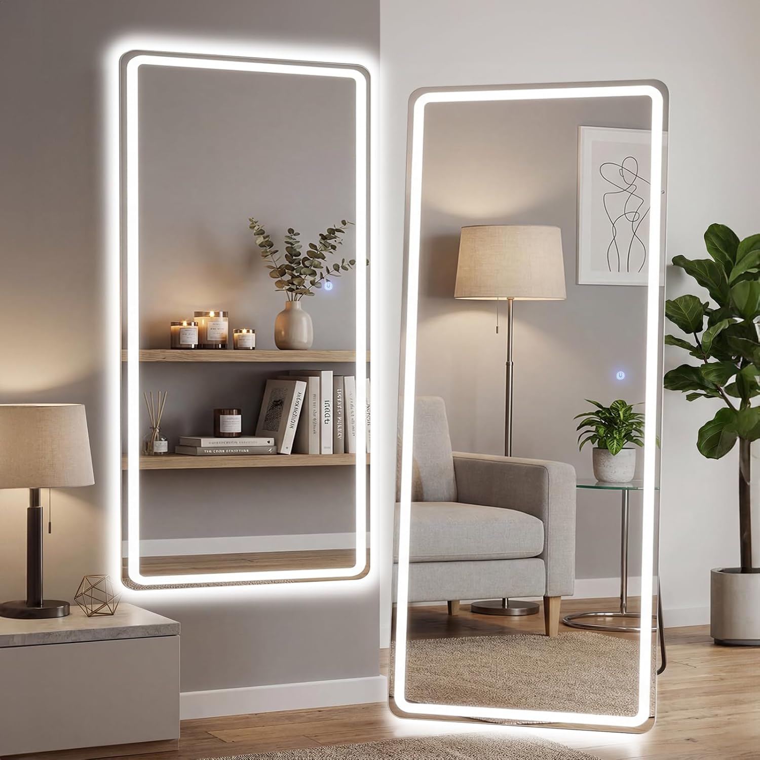 Mirror Full Length, Upgraded Body Wall Mirrors with Shatter-Proof Glass, Floor Standing, Hanging or Leaning, Tall Mirror with Stand Aluminum Alloy Frame for Bedroom