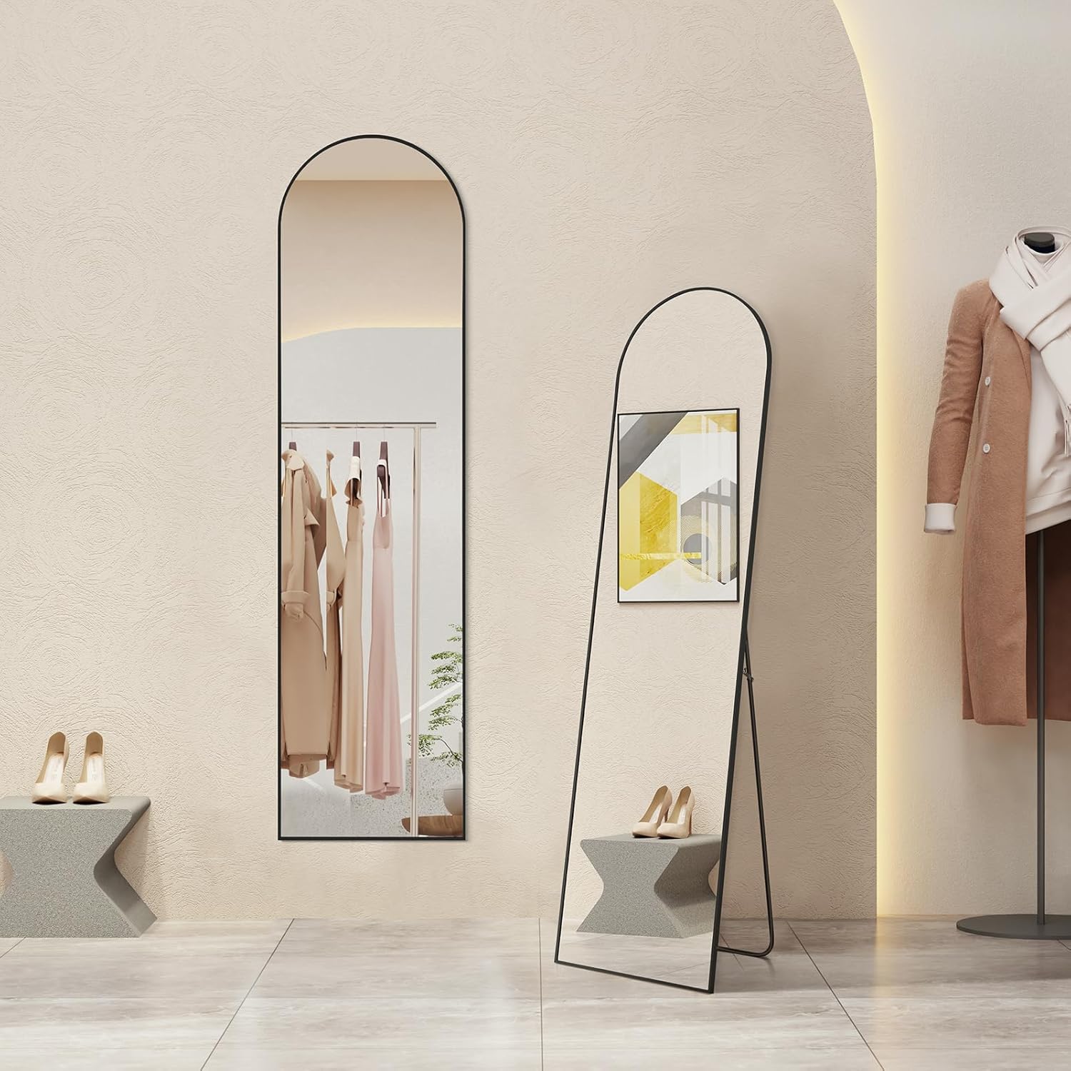 Mirror Full Length, Upgraded Body Wall Mirrors with Shatter-Proof Glass, Floor Standing, Hanging or Leaning, Tall Mirror with Stand Aluminum Alloy Frame for Bedroom