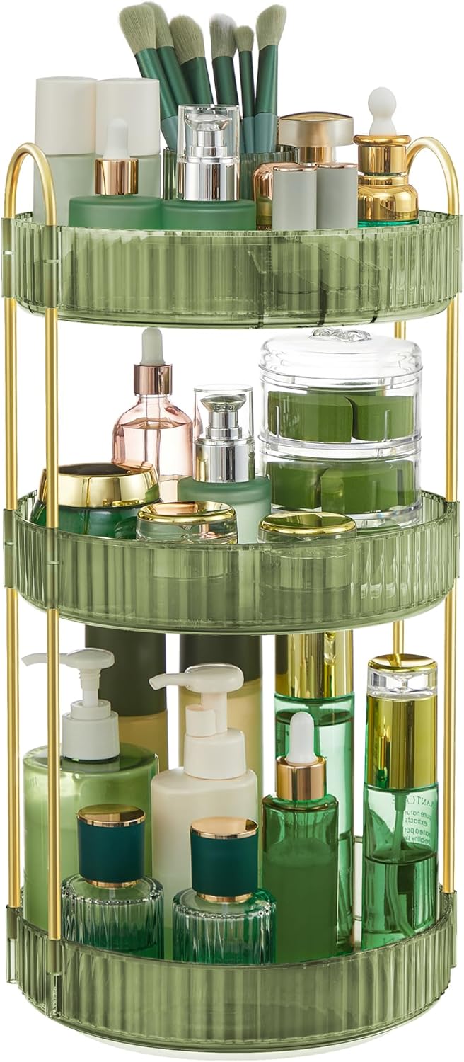 SONGMICS Makeup Organizer, 3-Tier Round Rotating Skincare Organizer Countertop, Customizable, Toiletries Vanity Organizer, Lazy Susan, Gift, Cloud White UJKA011W01