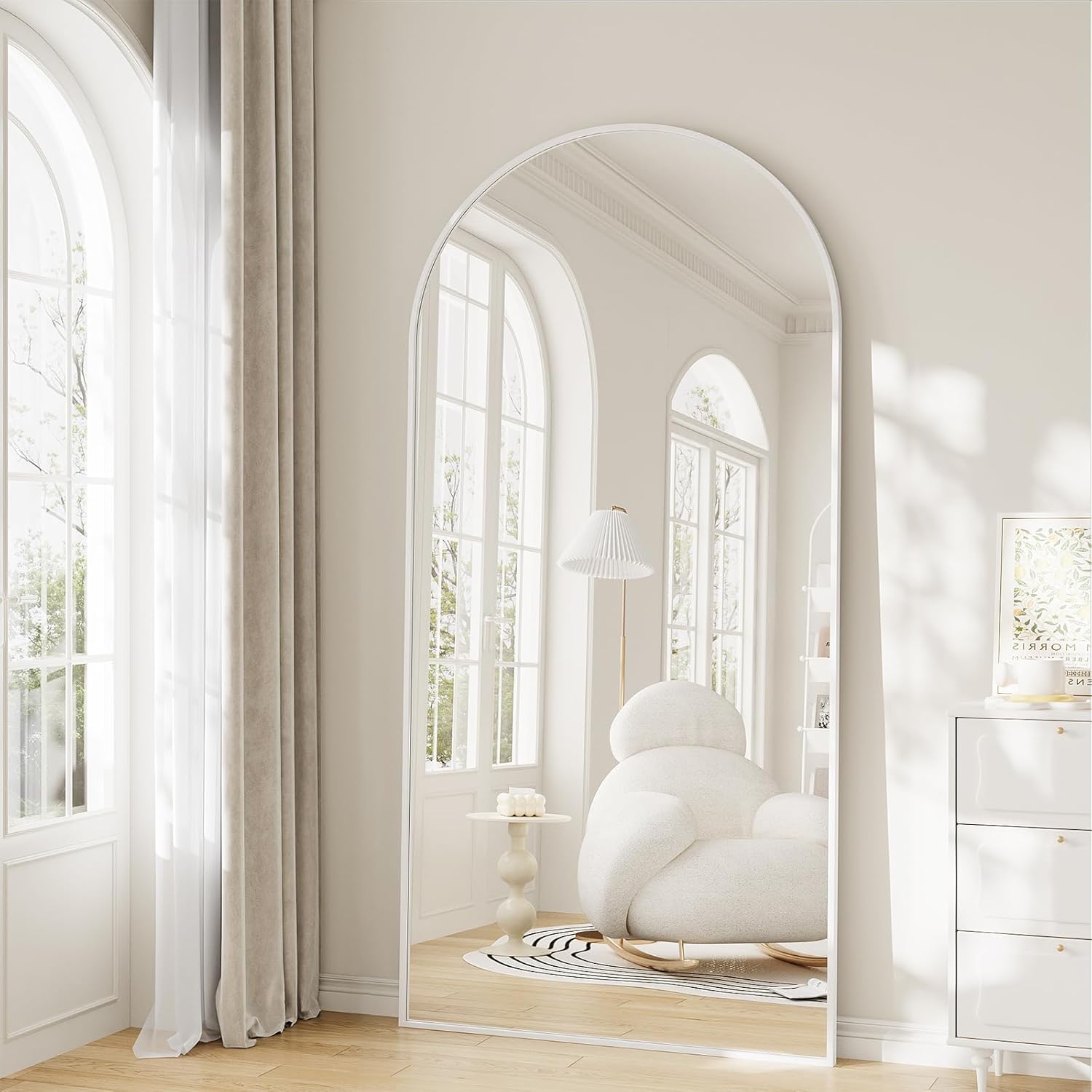 57" x 20" Arched Full Length Mirror - Wall Mounted/Floor Mirror Aluminum Alloy Frame Full Body Mirrors for Bathroom Living Room Bedroom and Entryway,Black