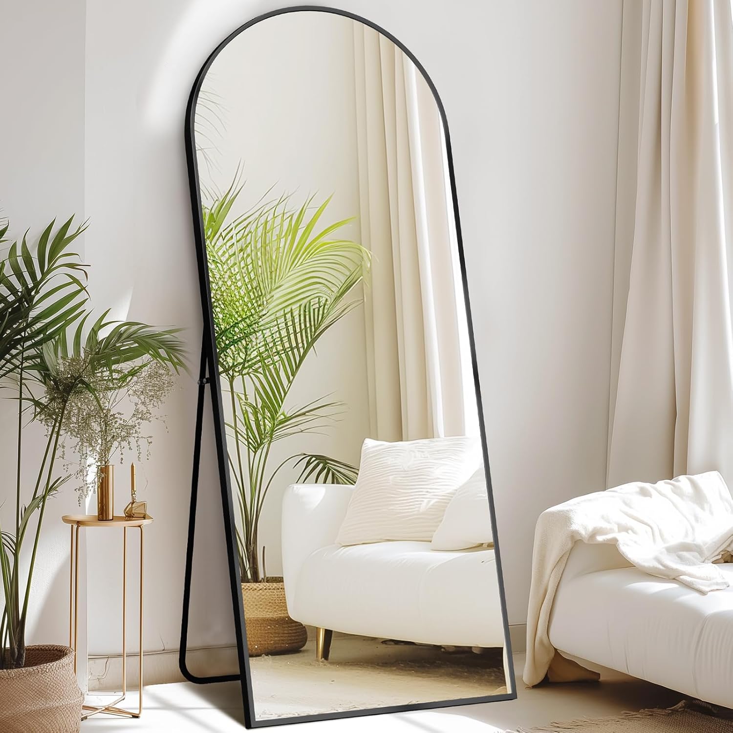 DUMOS Full Length Mirror with Stand 64"x21" Floor Standing Aluminum Frame for Bedroom Body Hanging Leaning Modern Simple Home Decor Shatter-proorf Nano Glass for Wall Living Room Cloakroom Black