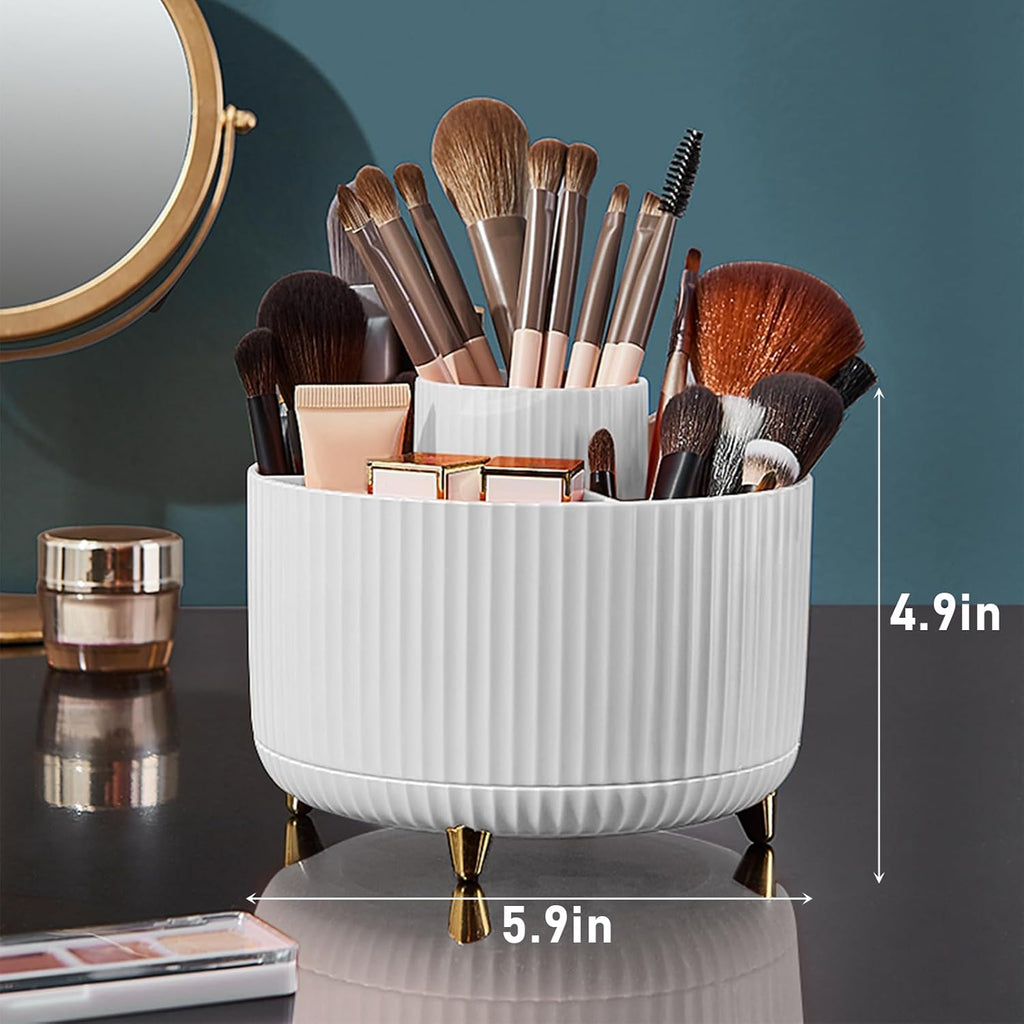 Diesisa Makeup Brush Holder Organizer,360° Rotating Makeup Brush Organizer,5 Slot Make up Brushes Cup for Cosmetics, Nail Polish, Art Supply, Bathroom Vanity Desktop Organizer - White