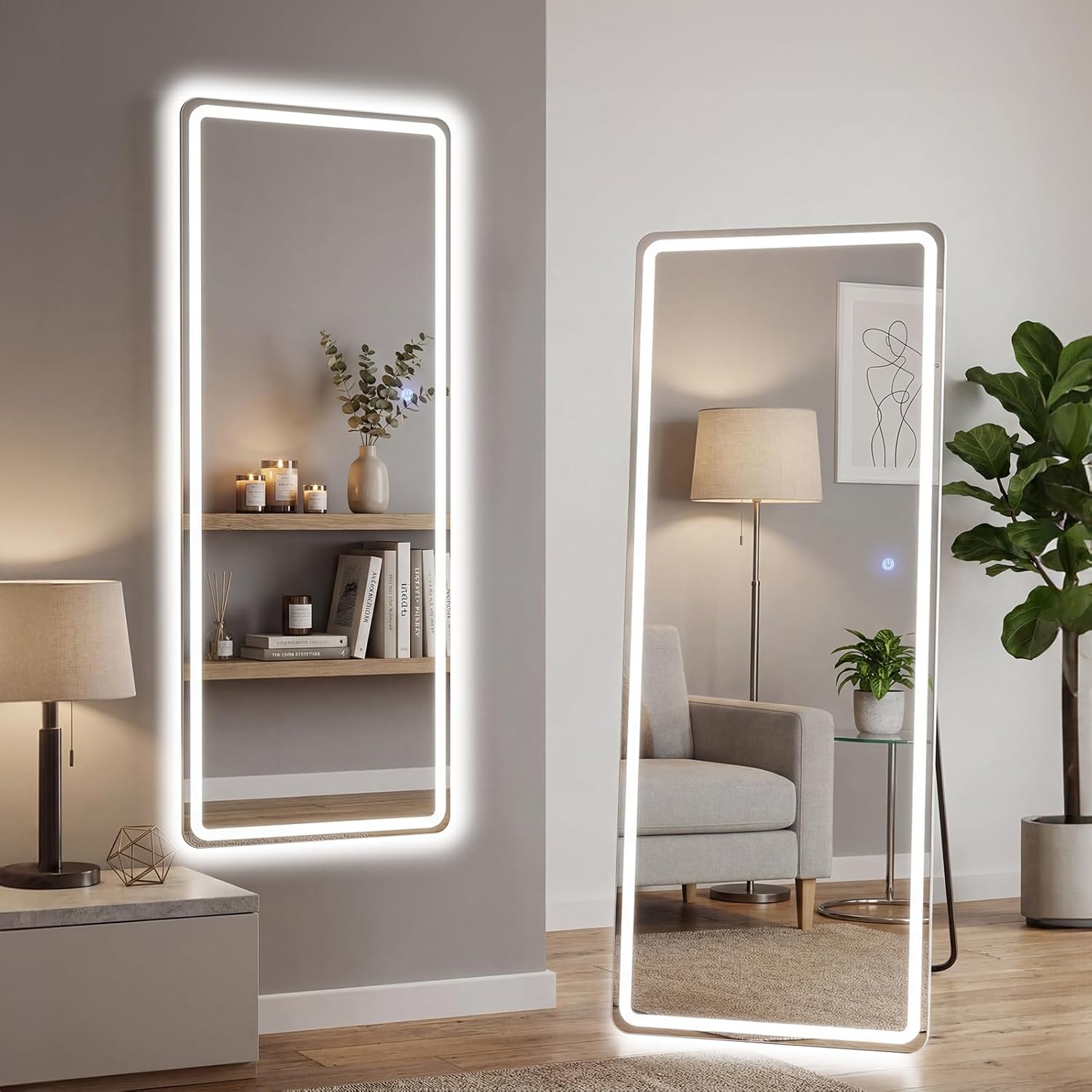 Mirror Full Length, Upgraded Body Wall Mirrors with Shatter-Proof Glass, Floor Standing, Hanging or Leaning, Tall Mirror with Stand Aluminum Alloy Frame for Bedroom