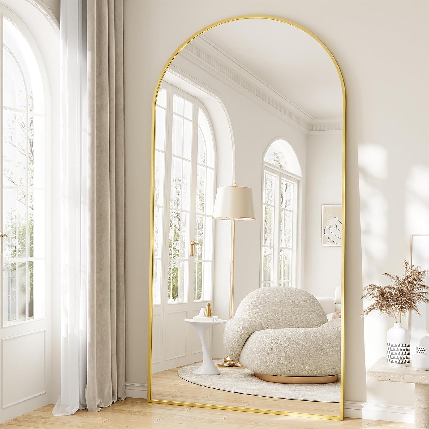 57" x 20" Arched Full Length Mirror - Wall Mounted/Floor Mirror Aluminum Alloy Frame Full Body Mirrors for Bathroom Living Room Bedroom and Entryway,Black