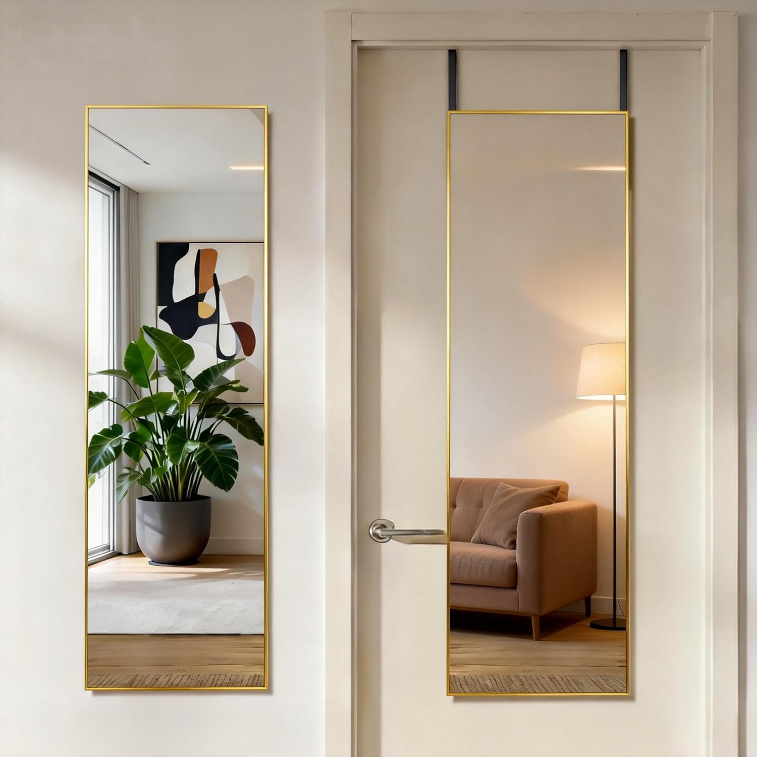 Mirror Full Length, Upgraded Body Wall Mirrors with Shatter-Proof Glass, Floor Standing, Hanging or Leaning, Tall Mirror with Stand Aluminum Alloy Frame for Bedroom