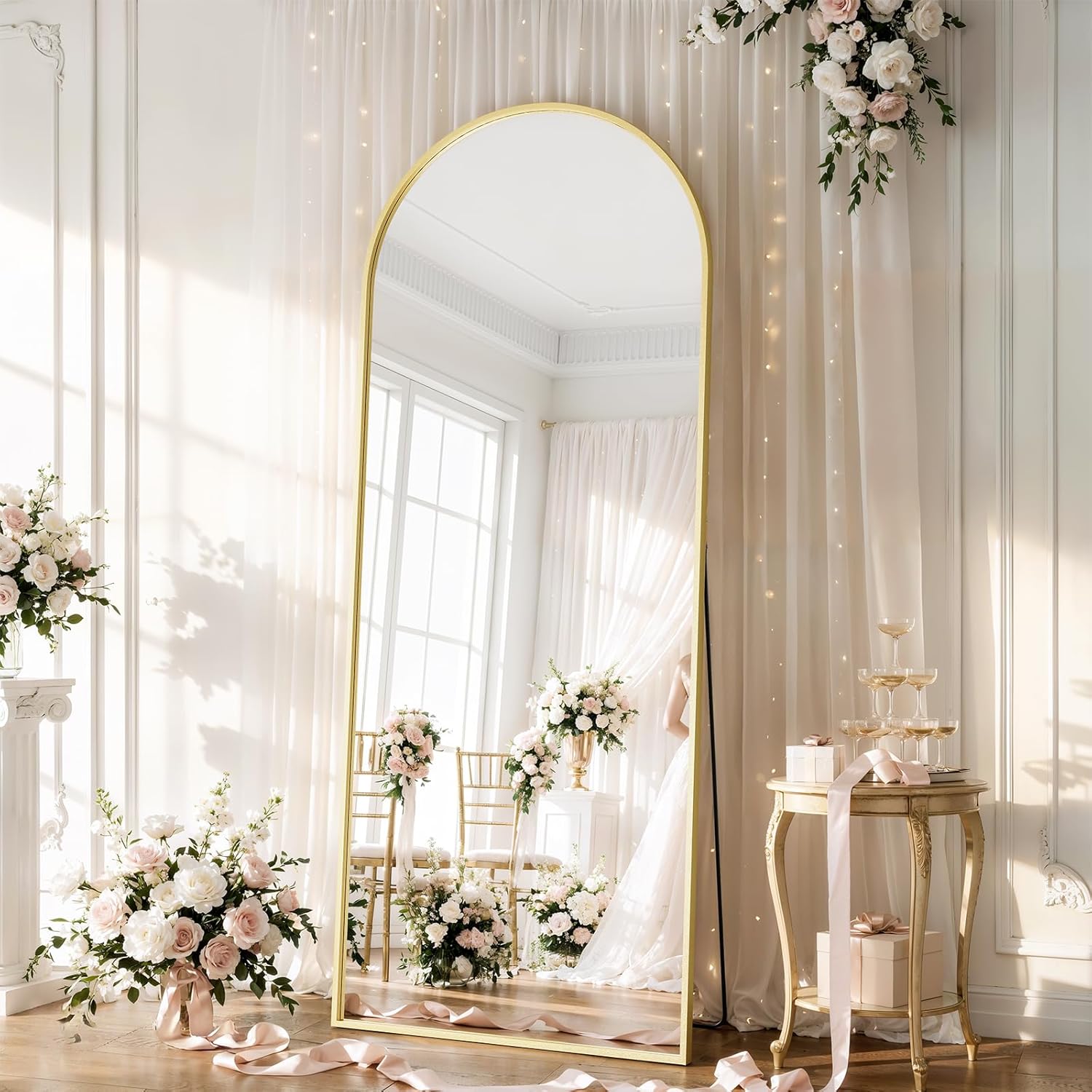 57" x 20" Arched Full Length Mirror - Wall Mounted/Floor Mirror Aluminum Alloy Frame Full Body Mirrors for Bathroom Living Room Bedroom and Entryway,Black