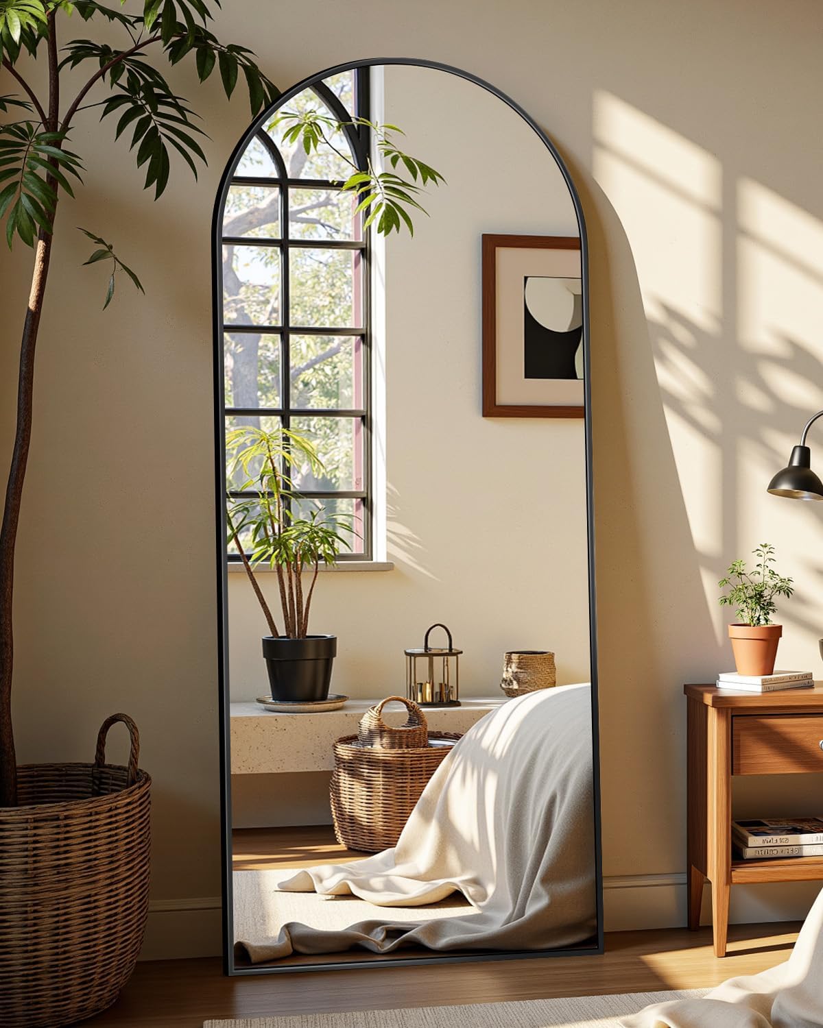 Full Length Mirror, 76"x34" Oversized Arched Mirror Large Standing Mirrors, Tall Mirrors Body Floor Mirror for Bedroom Living Room Aluminum Frame,Black