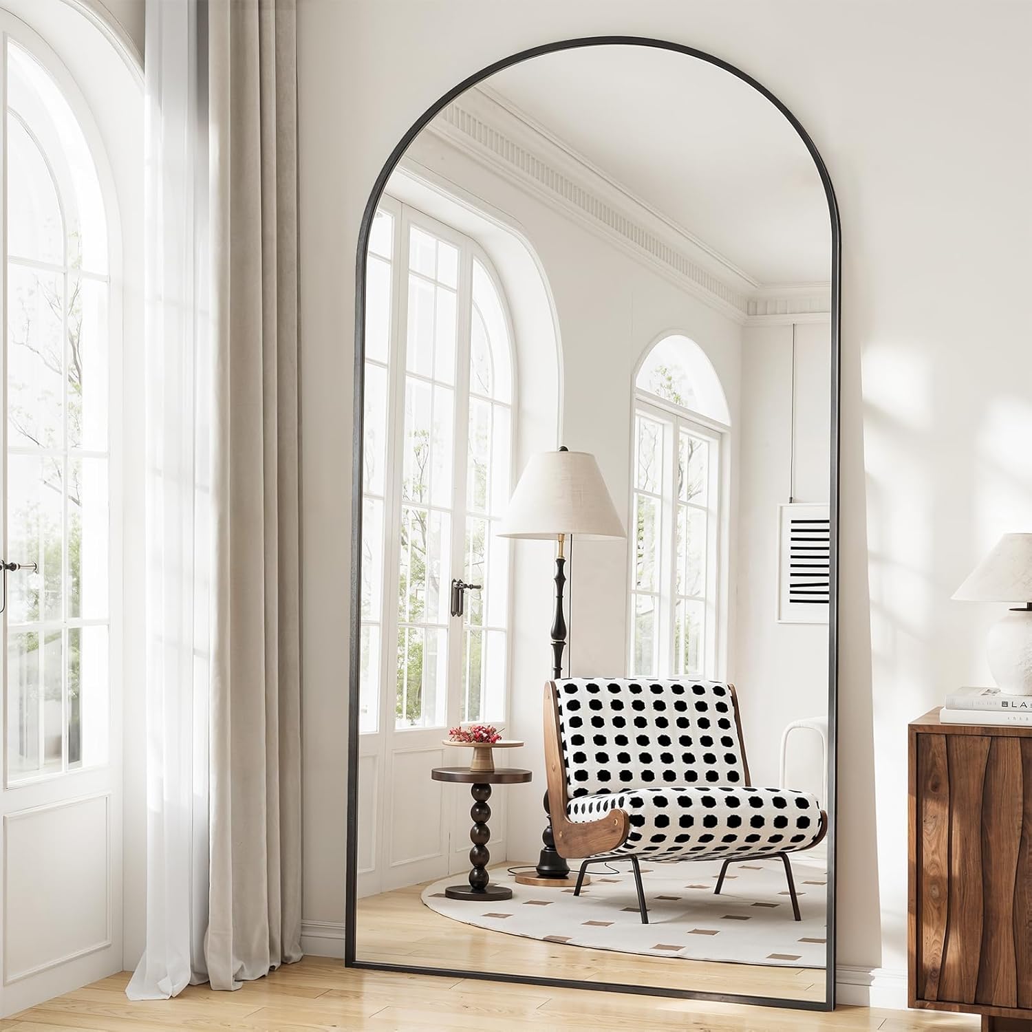 57" x 20" Arched Full Length Mirror - Wall Mounted/Floor Mirror Aluminum Alloy Frame Full Body Mirrors for Bathroom Living Room Bedroom and Entryway,Black