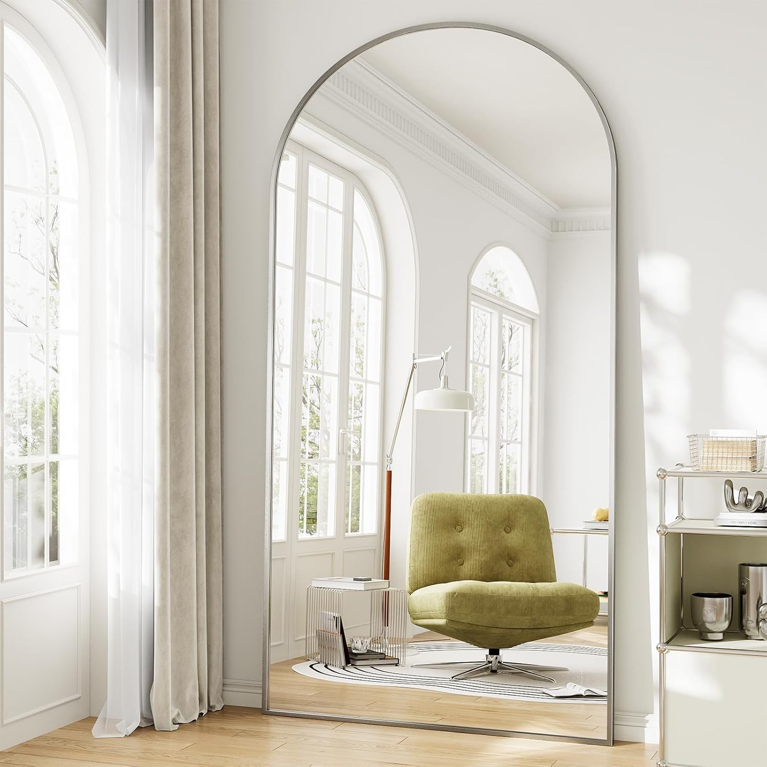 57" x 20" Arched Full Length Mirror - Wall Mounted/Floor Mirror Aluminum Alloy Frame Full Body Mirrors for Bathroom Living Room Bedroom and Entryway,Black