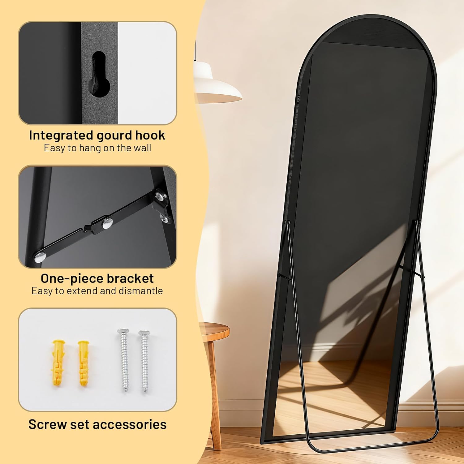 Simple Deluxe Arched Full Length Mirror, 71"x26"Large Floor Mirrors, for Wall Door Bedroom Bathroom Living Room (Black)