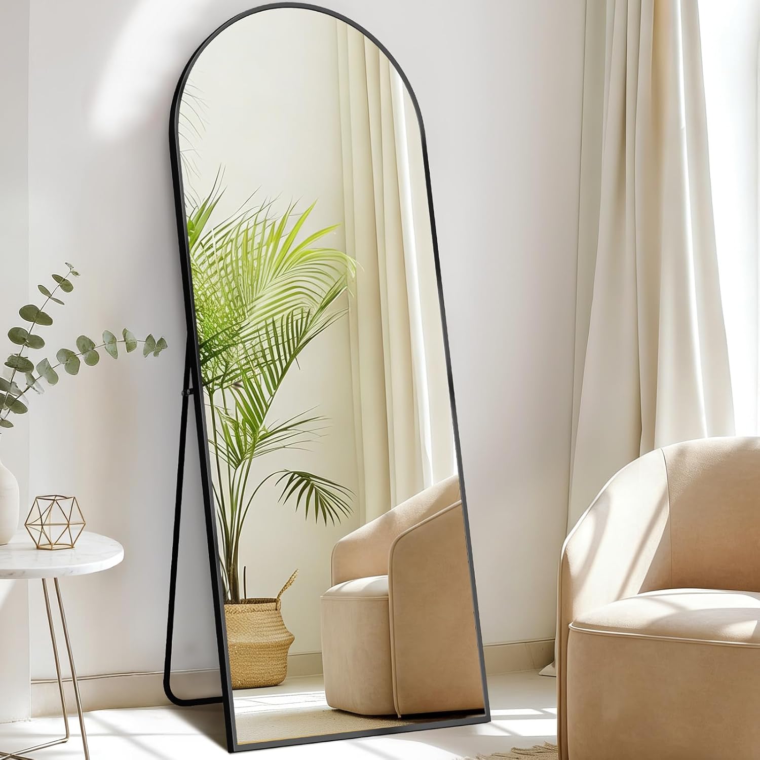 DUMOS Full Length Mirror with Stand 64"x21" Floor Standing Aluminum Frame for Bedroom Body Hanging Leaning Modern Simple Home Decor Shatter-proorf Nano Glass for Wall Living Room Cloakroom Black