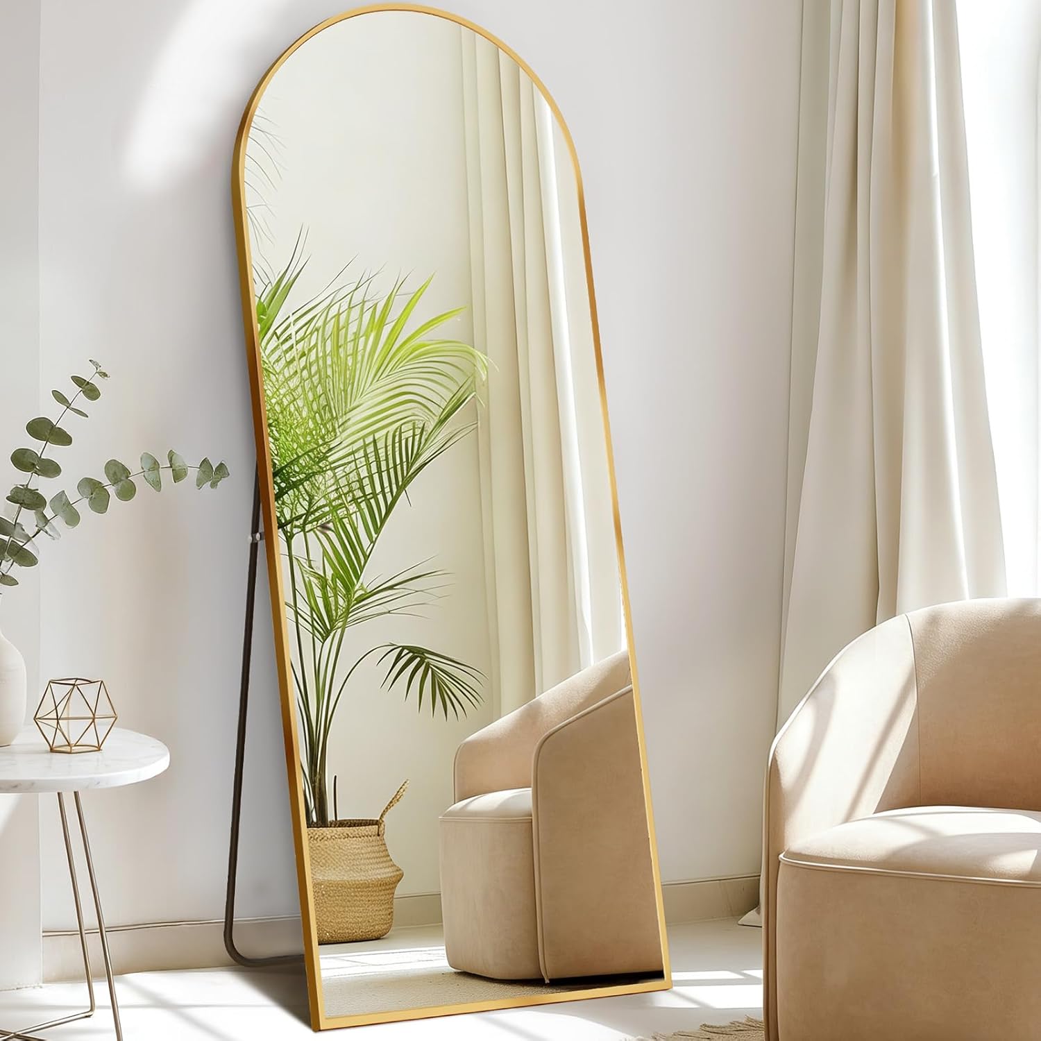 DUMOS Full Length Mirror with Stand 64"x21" Floor Standing Aluminum Frame for Bedroom Body Hanging Leaning Modern Simple Home Decor Shatter-proorf Nano Glass for Wall Living Room Cloakroom Black