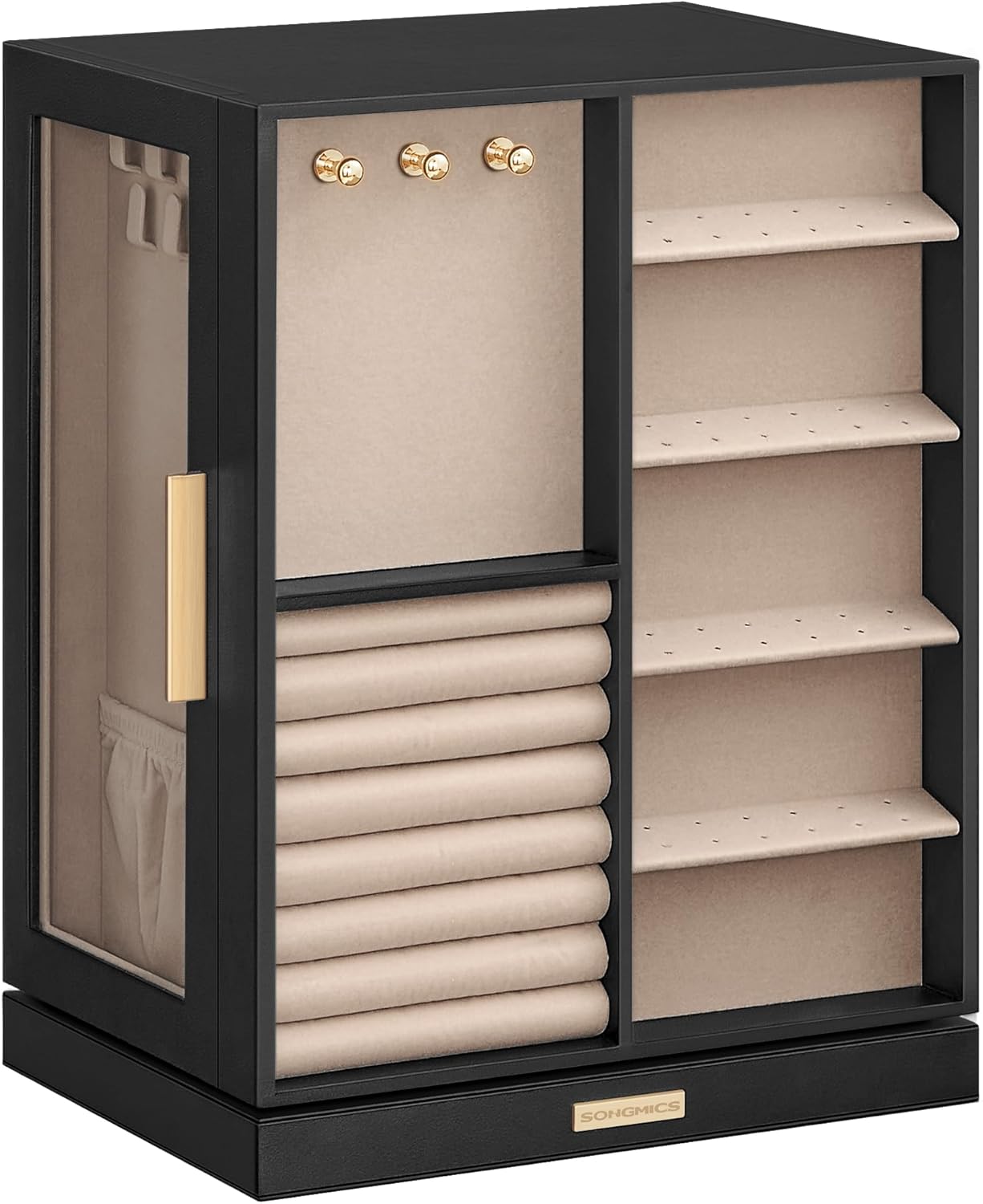 SONGMICS Jewelry Box 360°Rotating, Jewelry Storage Case with 5 Drawers, Jewelry Organizer, Glass Window, Spacious, Vertical Jewelry Storage, Open Design, Great Gift, Graphite Black UJBC170B01