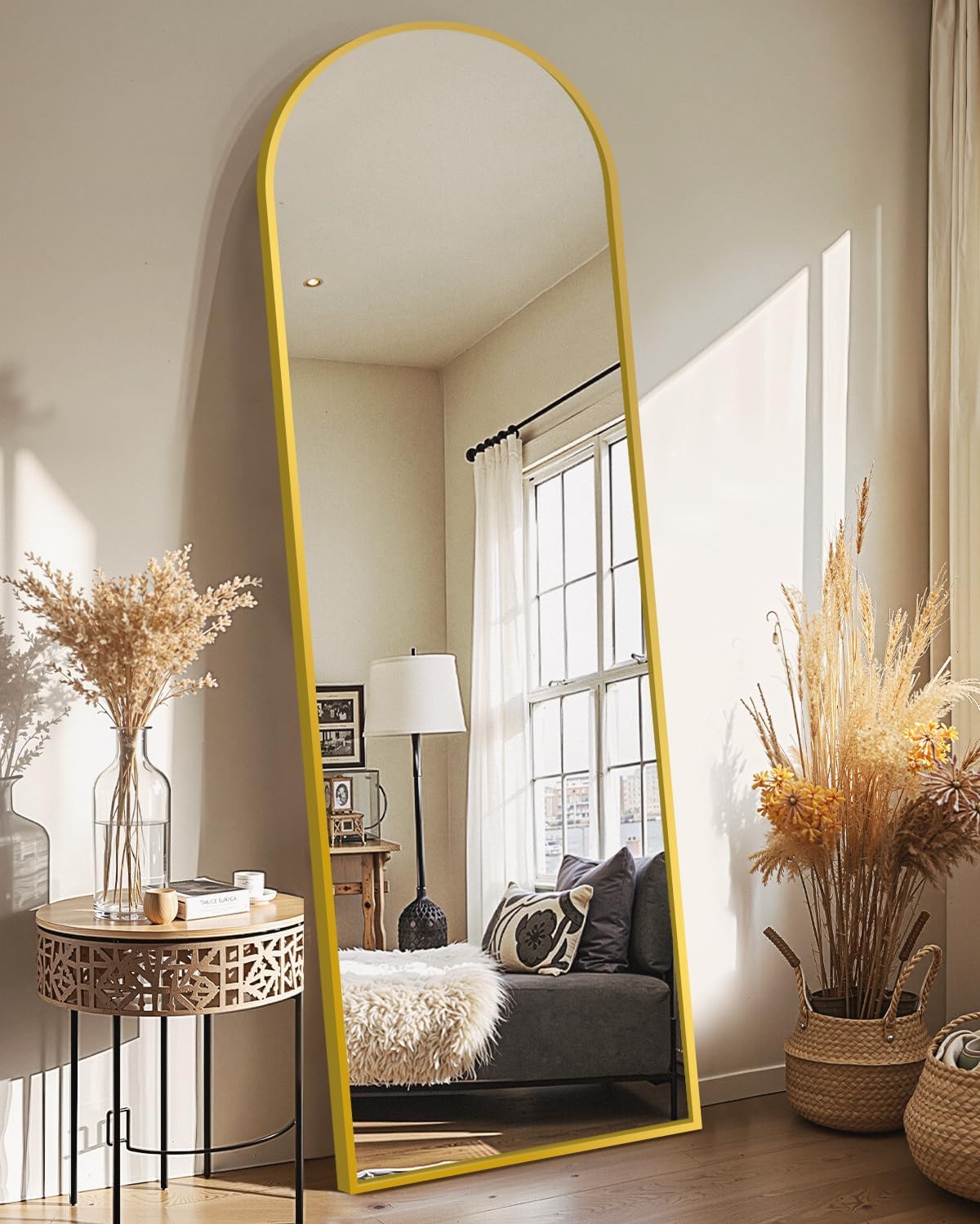 Delma Arched Mirror Full Length,Standing Mirror Full Body,Large Floor with Stand for Wall Entryway Door Bedroom Bathroom Living Room