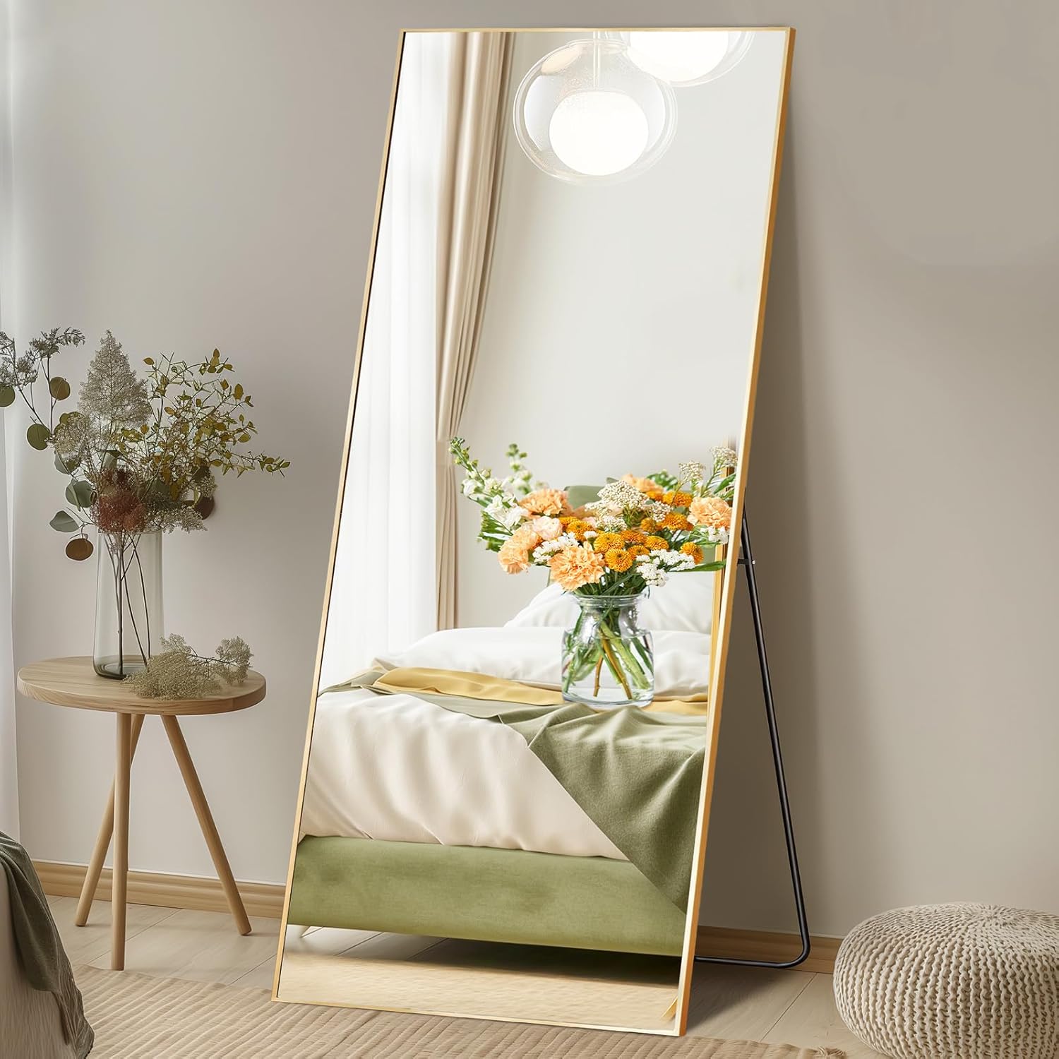 Mirror Full Length, Upgraded Body Wall Mirrors with Shatter-Proof Glass, Floor Standing, Hanging or Leaning, Tall Mirror with Stand Aluminum Alloy Frame for Bedroom