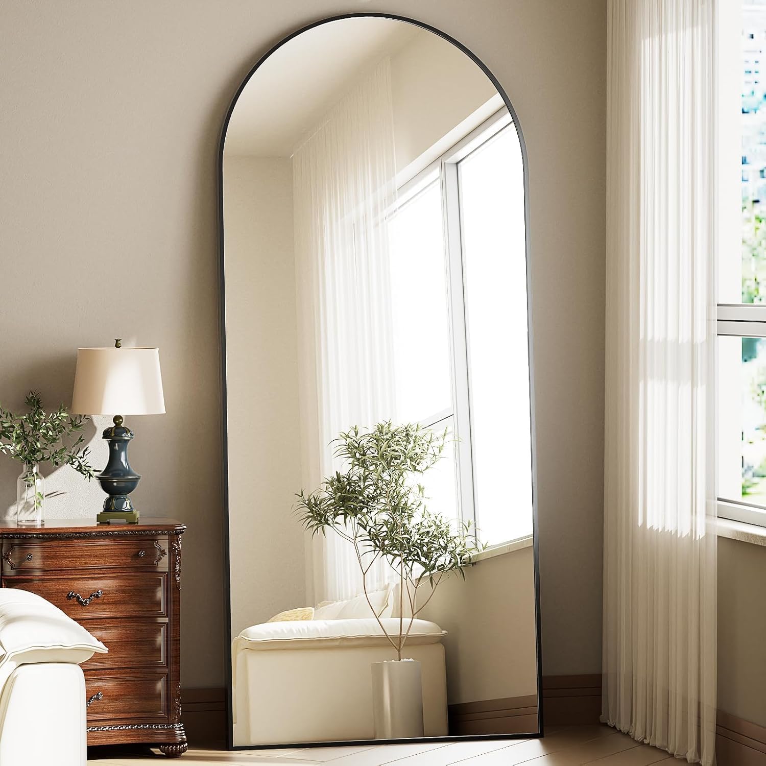 57" x 20" Arched Full Length Mirror - Wall Mounted/Floor Mirror Aluminum Alloy Frame Full Body Mirrors for Bathroom Living Room Bedroom and Entryway,Black