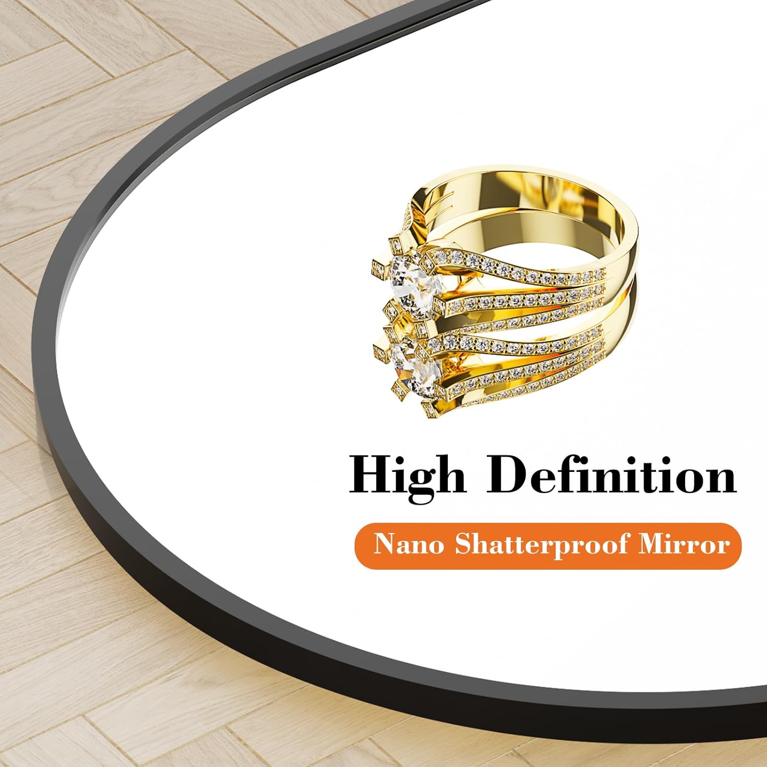 DUMOS 64"x21" Arched Full Length Mirror with Stand Floor Free Standing Aluminum Frame for Bedroom Body Hanging Leaning Modern Simple Home Decor Shatter-proorf Nano Glass Wall, Black-Rounded